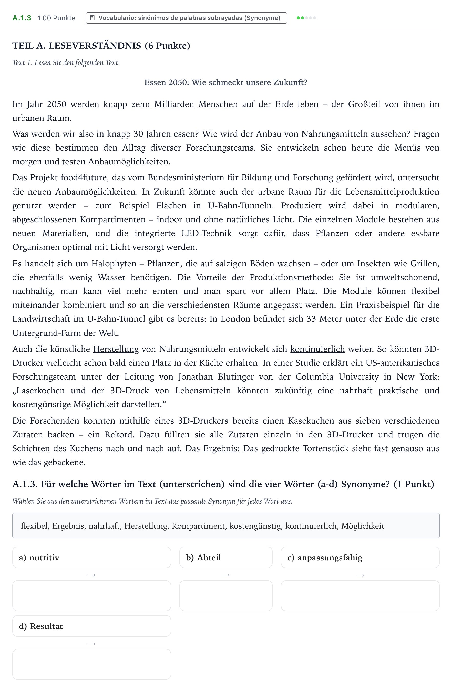 Enunciado: Ejercicio A.1.3 · Alemán PAU Valencia Ordinaria 2025