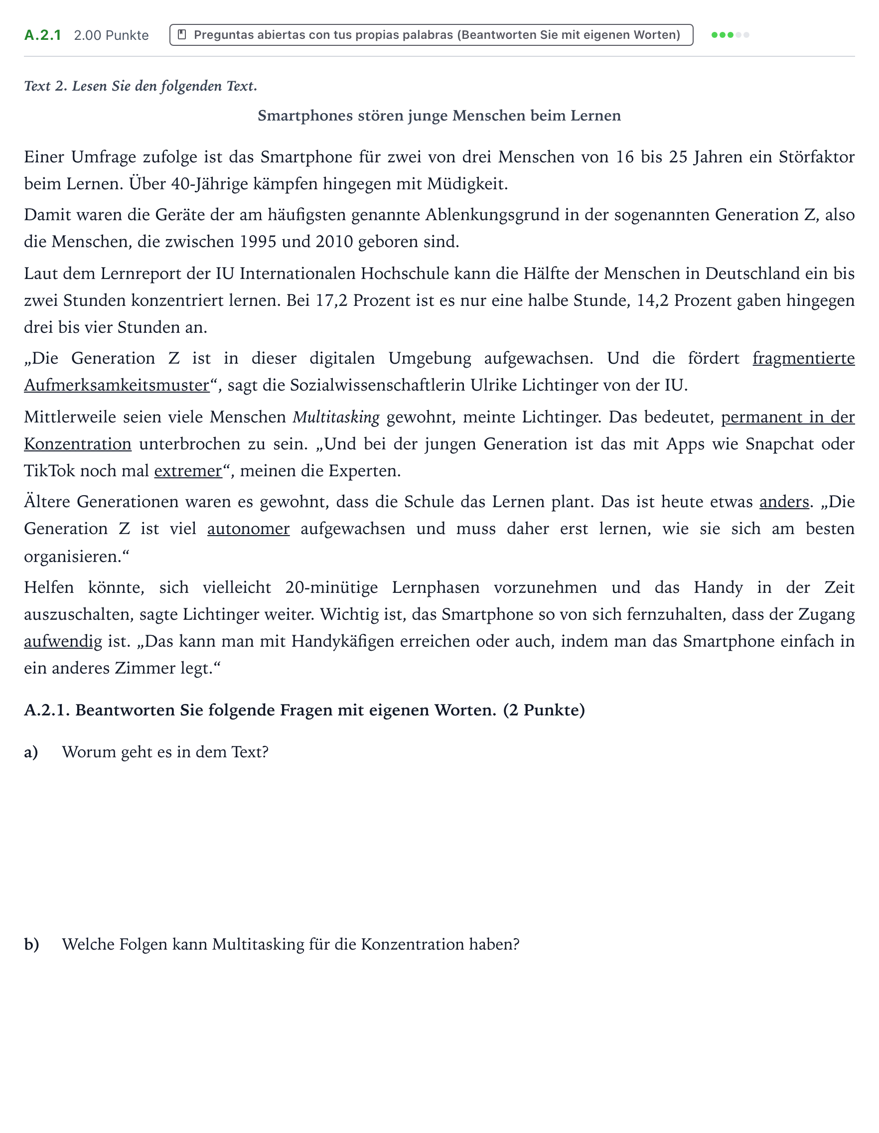 Enunciado: Ejercicio A.2.1 · Alemán PAU Valencia Ordinaria 2025