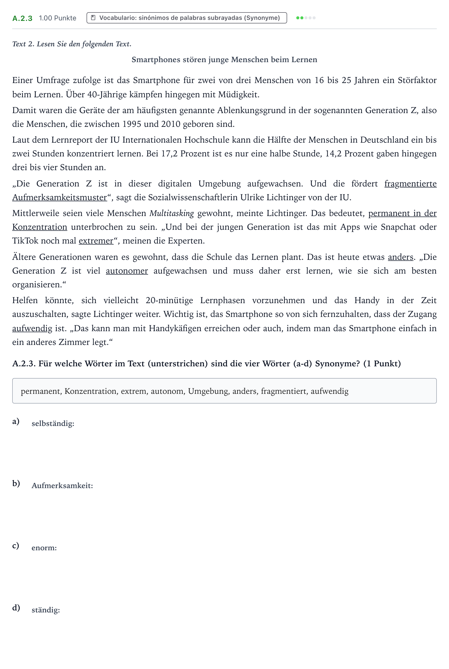 Enunciado: Ejercicio A.2.3 · Alemán PAU Valencia Ordinaria 2025