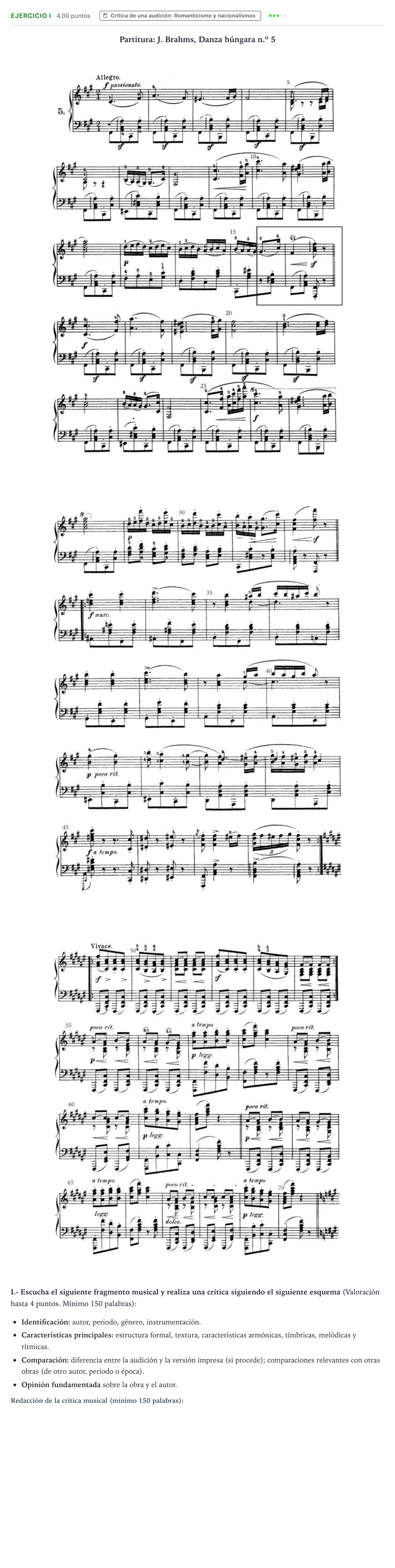Enunciado: Ejercicio I - Crítica de una audición · Análisis Musical II PAU Valencia Extraordinaria DANA 2025