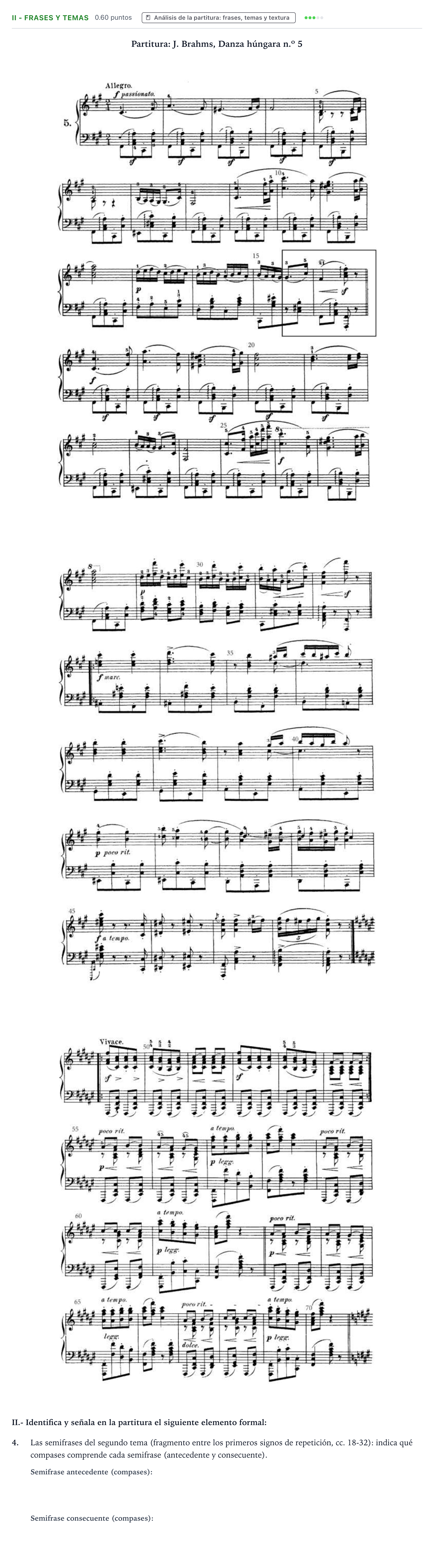 Enunciado: Ejercicio II - Frases y temas · Análisis Musical II PAU Valencia Extraordinaria DANA 2025