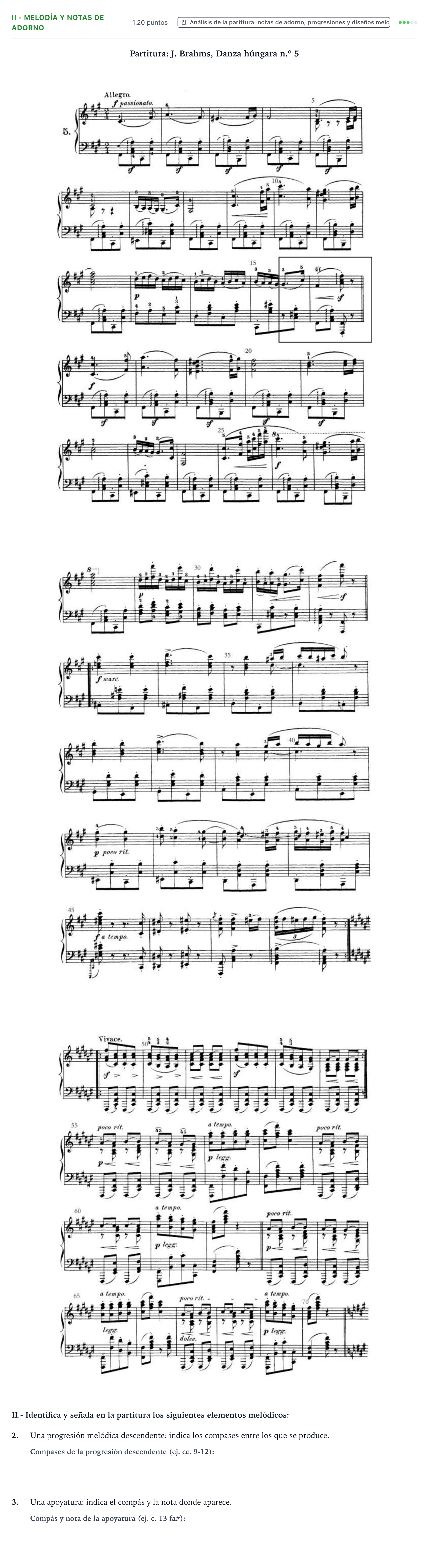 Enunciado: Ejercicio II - Melodía y notas de adorno · Análisis Musical II PAU Valencia Extraordinaria DANA 2025