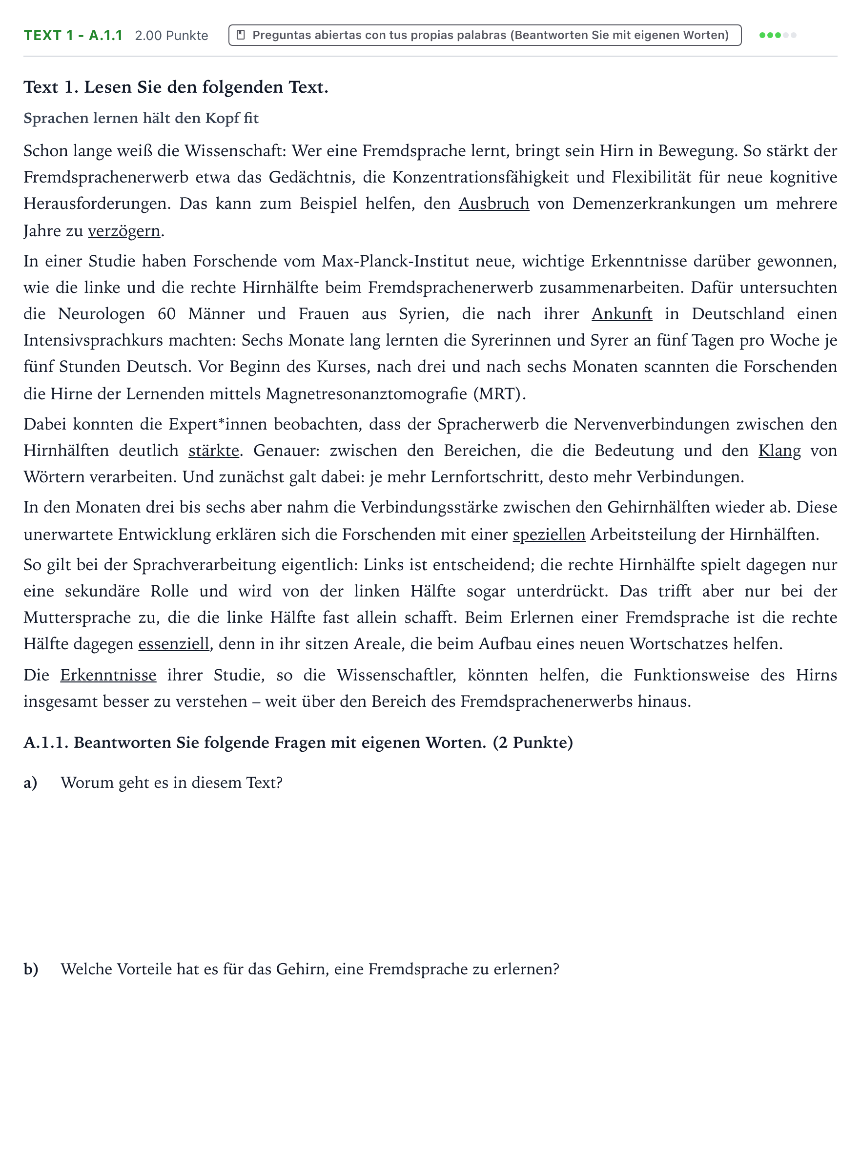 Enunciado: Ejercicio Text 1 - A.1.1 · Alemán PAU Valencia Extraordinaria solapamiento 2025
