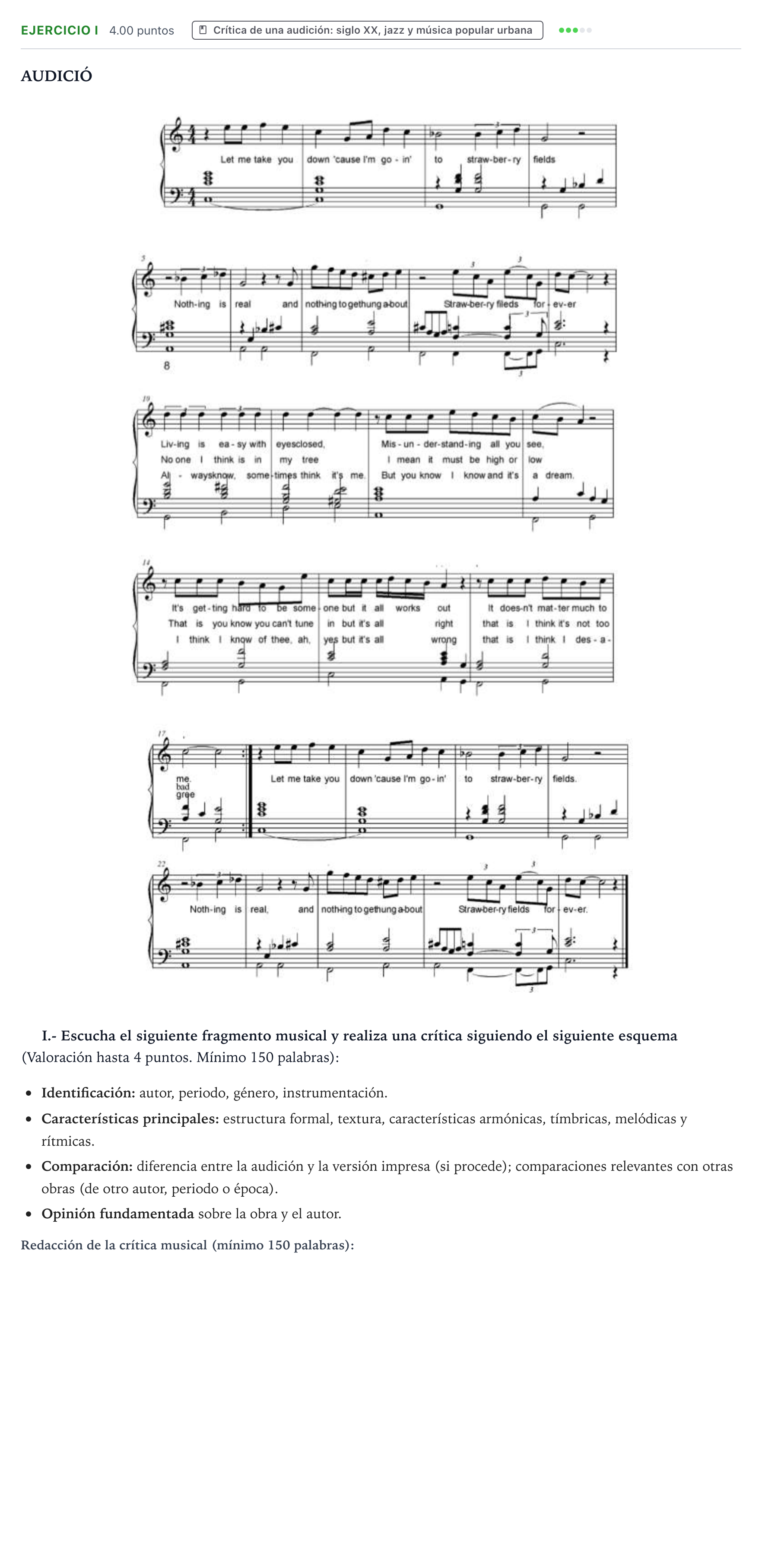 Enunciado: Ejercicio I · Análisis Musical II PAU Valencia Ordinaria 2025