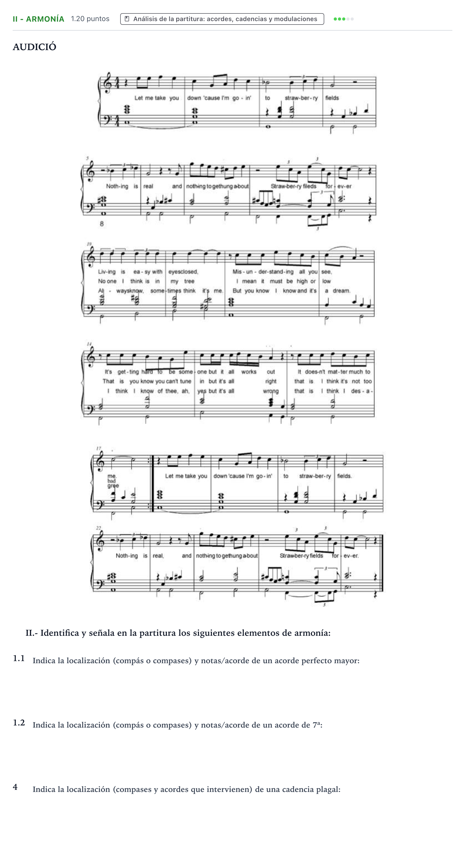 Enunciado: Ejercicio II - Armonía · Análisis Musical II PAU Valencia Ordinaria 2025