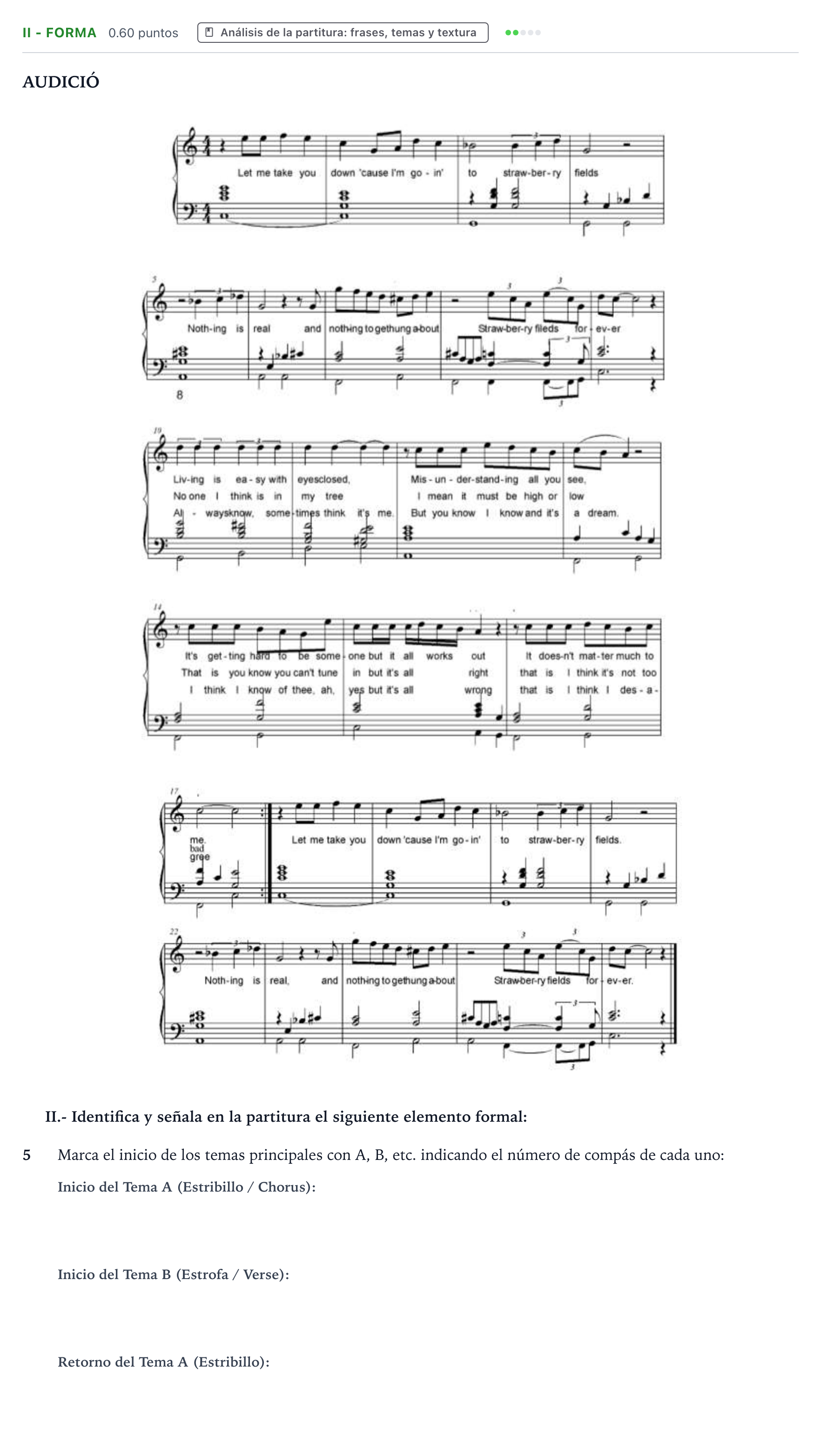 Enunciado: Ejercicio II - Forma · Análisis Musical II PAU Valencia Ordinaria 2025