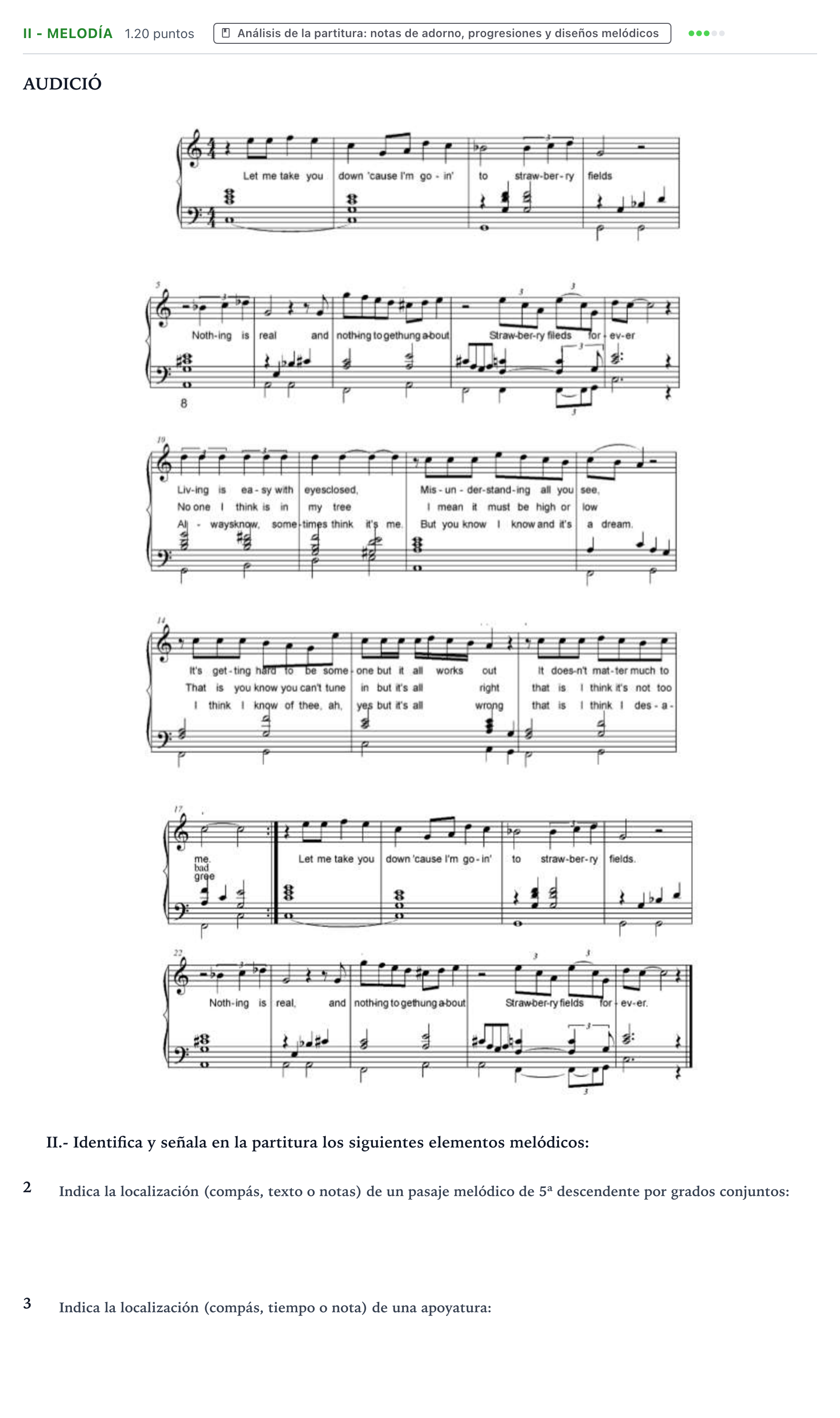 Enunciado: Ejercicio II - Melodía · Análisis Musical II PAU Valencia Ordinaria 2025