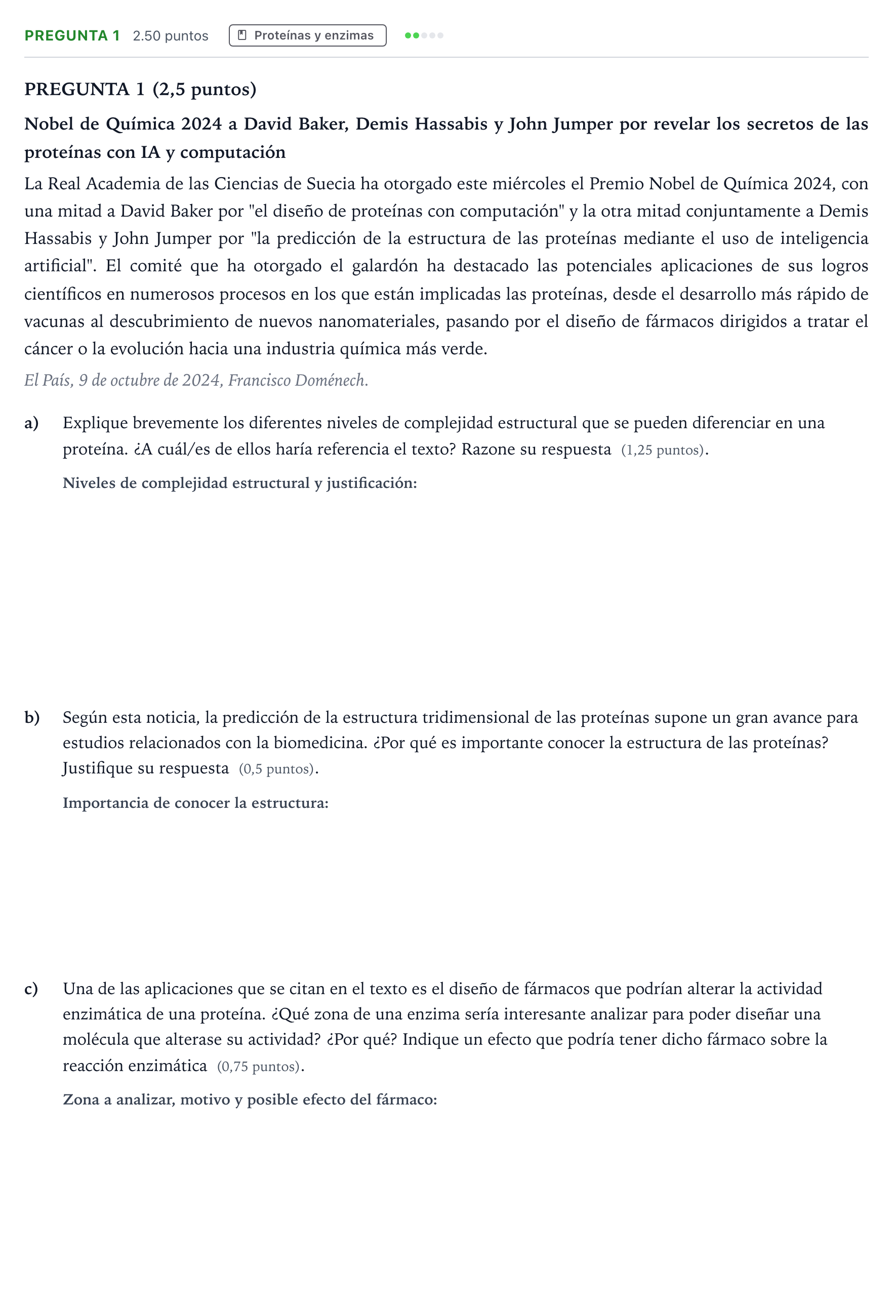 Enunciado: Pregunta 1 · Biología PAU Valencia Ordinaria 2025