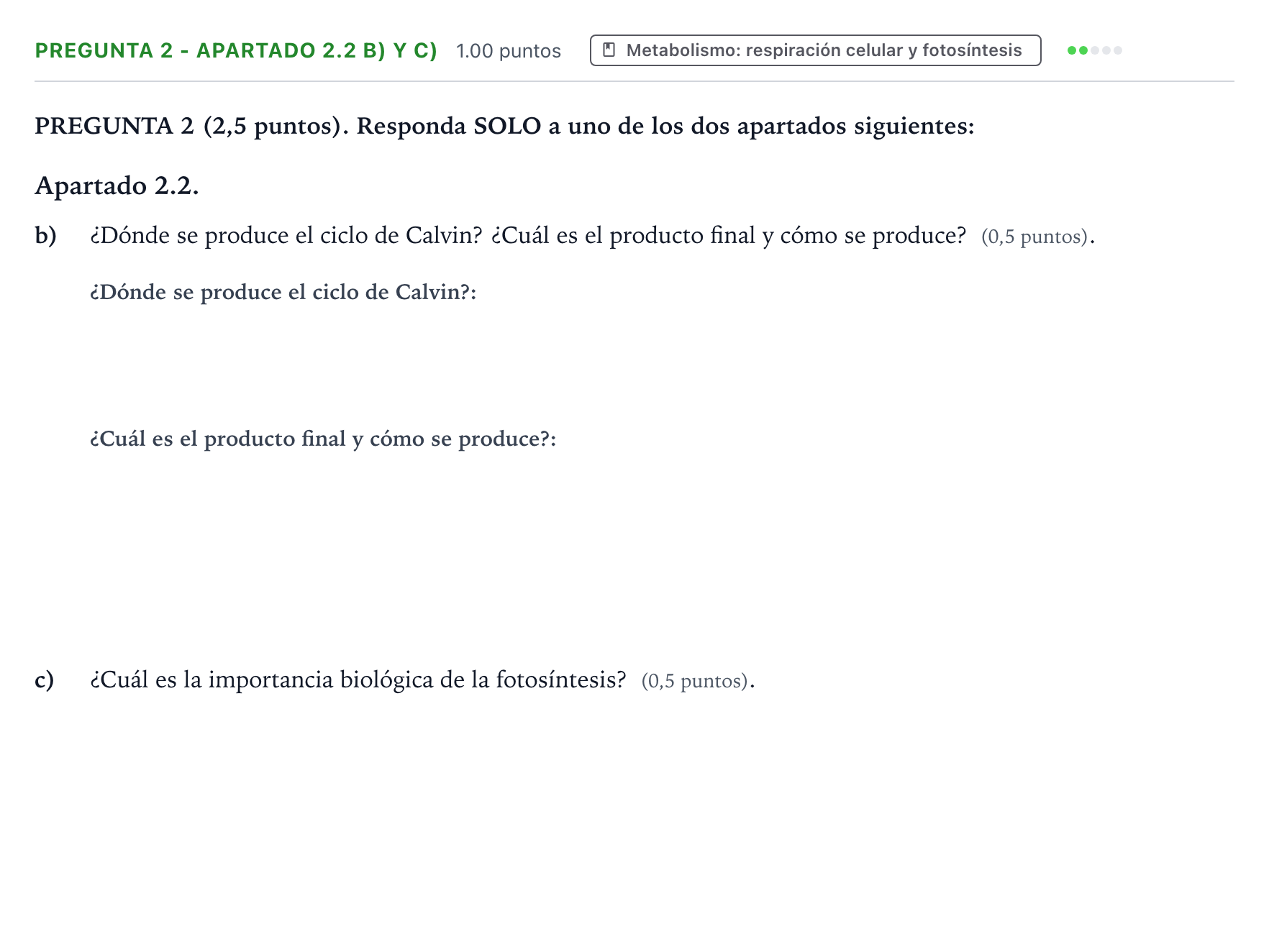 Enunciado: Pregunta 2 - Apartado 2.2 b) y c) · Biología PAU Valencia Ordinaria 2025