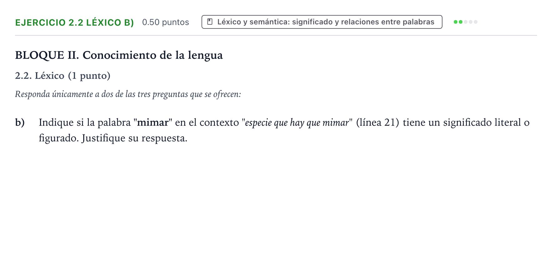 Enunciado: Ejercicio 2.2 Léxico b) · Lengua Castellana y Literatura II PAU Valencia Extraordinaria DANA 2025