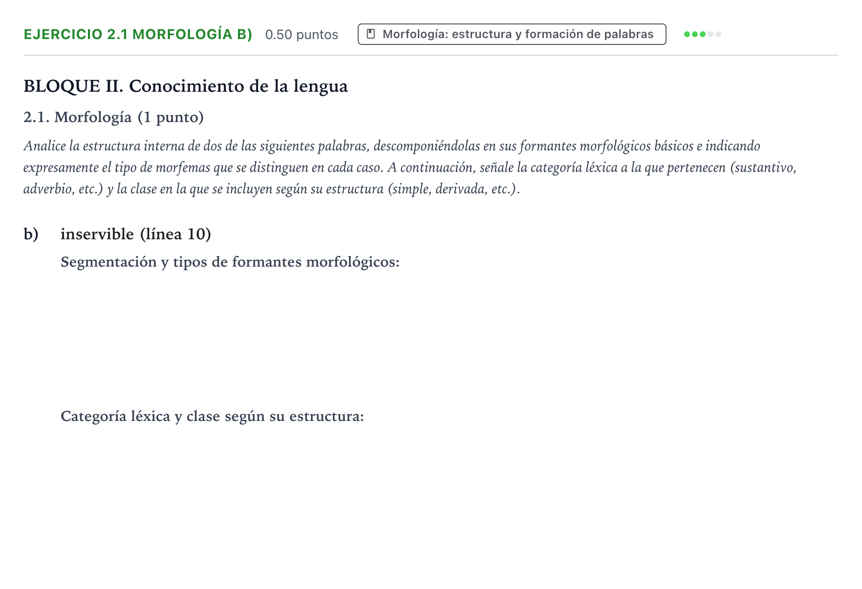 Enunciado: Ejercicio 2.1 Morfología b) · Lengua Castellana y Literatura II PAU Valencia Extraordinaria DANA 2025