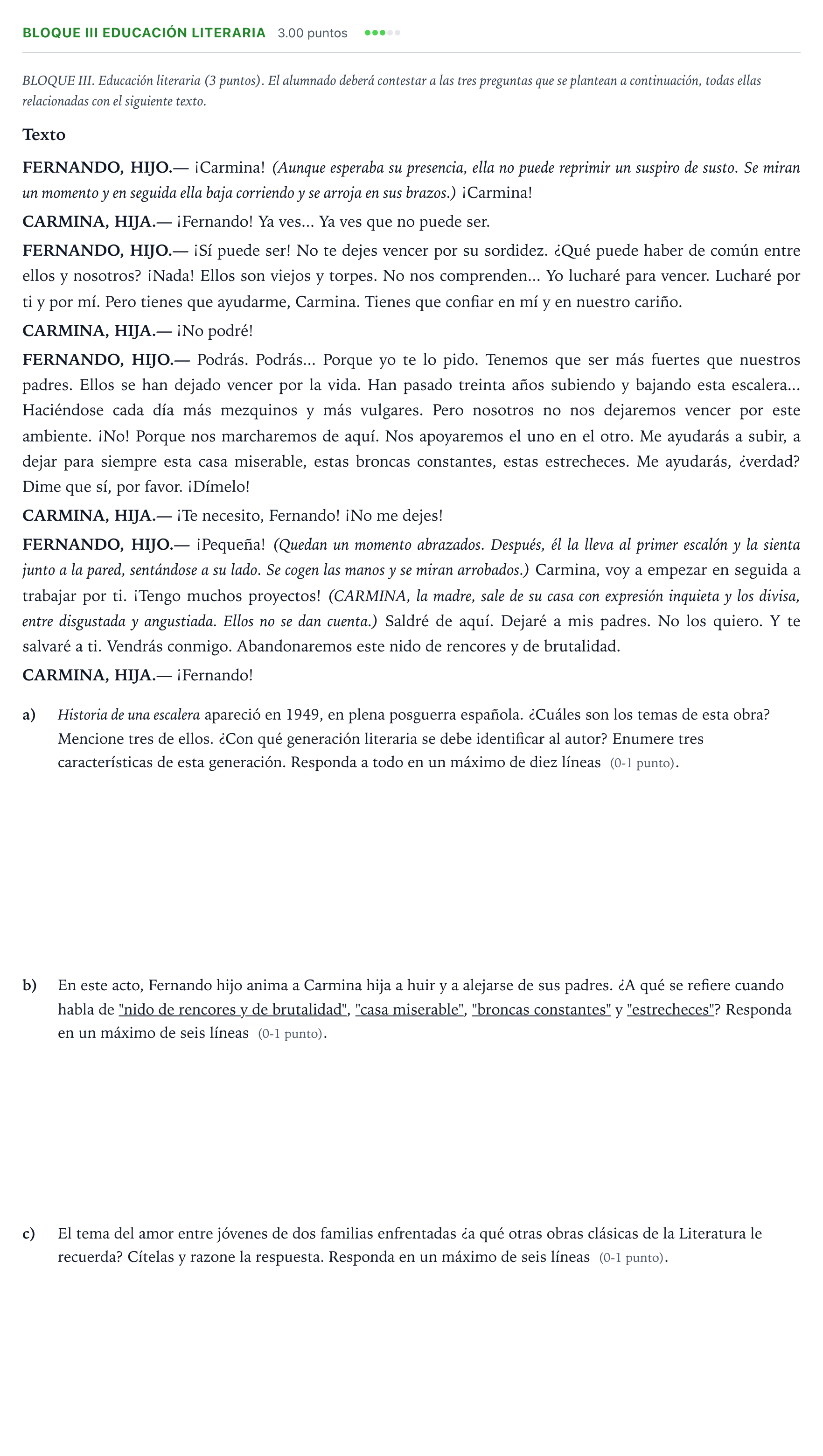 Enunciado: Bloque III Educación literaria · Lengua Castellana y Literatura II PAU Valencia Extraordinaria DANA 2025