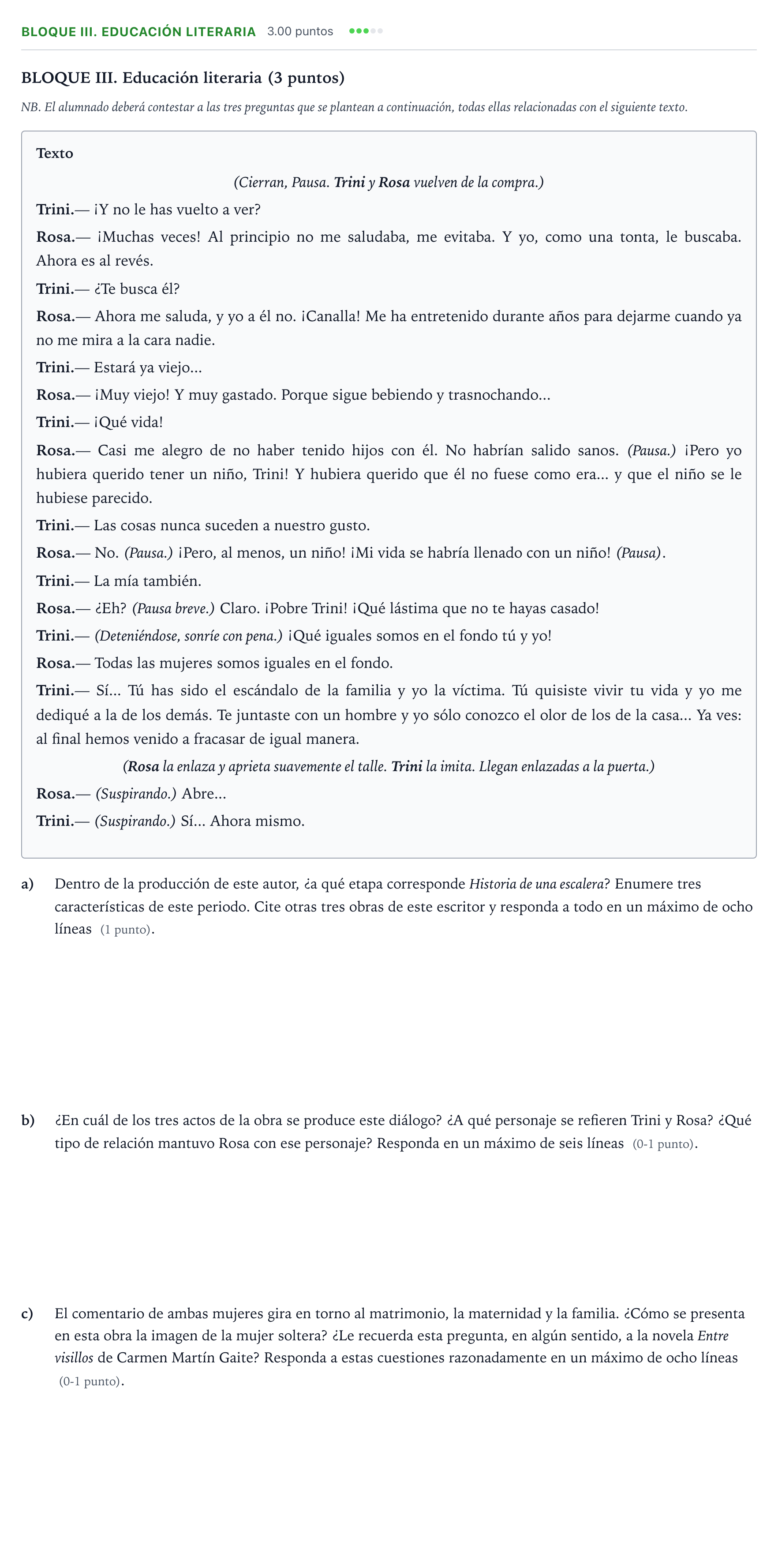 Enunciado: BLOQUE III. Educación literaria · Lengua Castellana y Literatura II PAU Valencia Extraordinaria 2025
