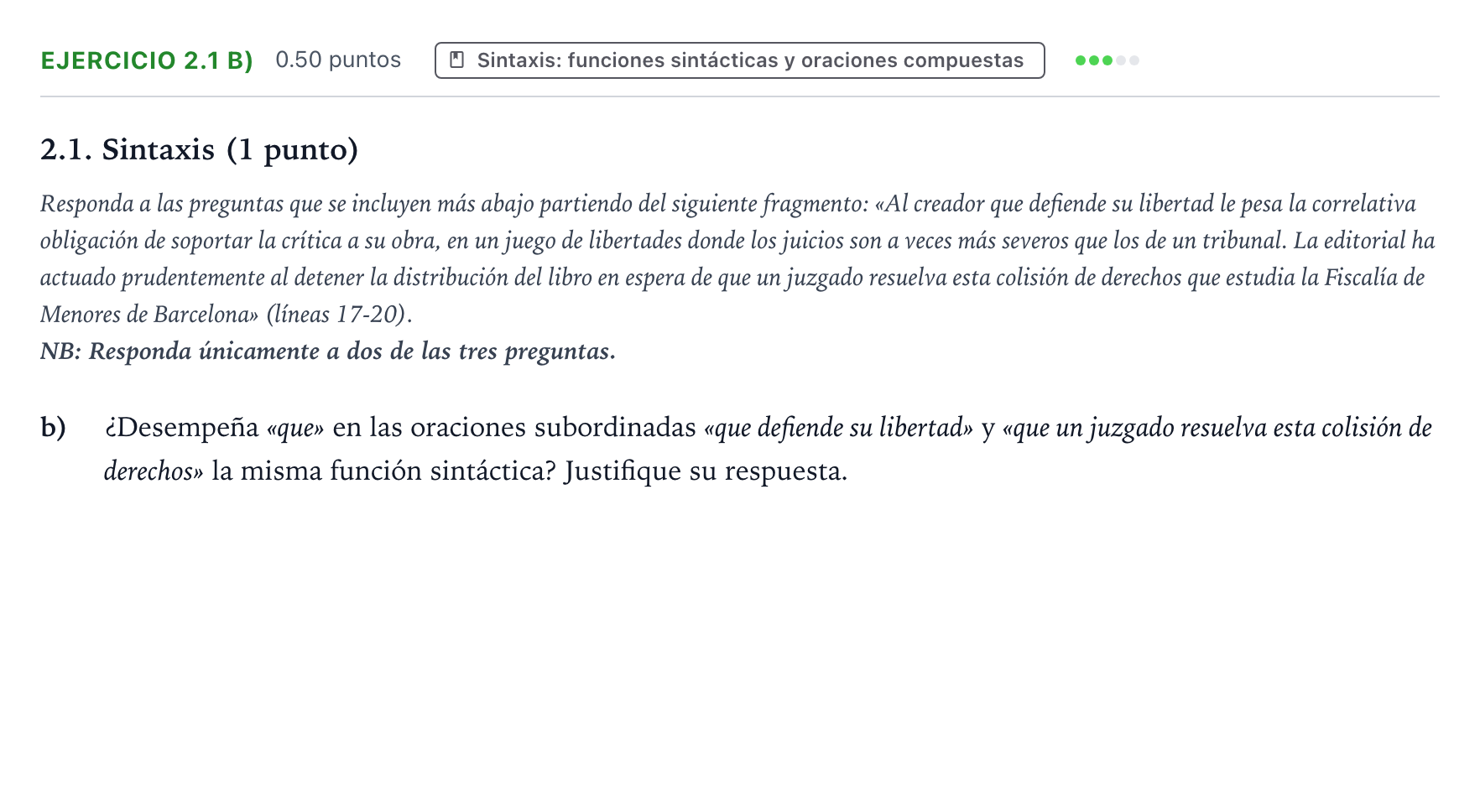 Enunciado: Ejercicio 2.1 b) · Lengua Castellana y Literatura II PAU Valencia Ordinaria 2025