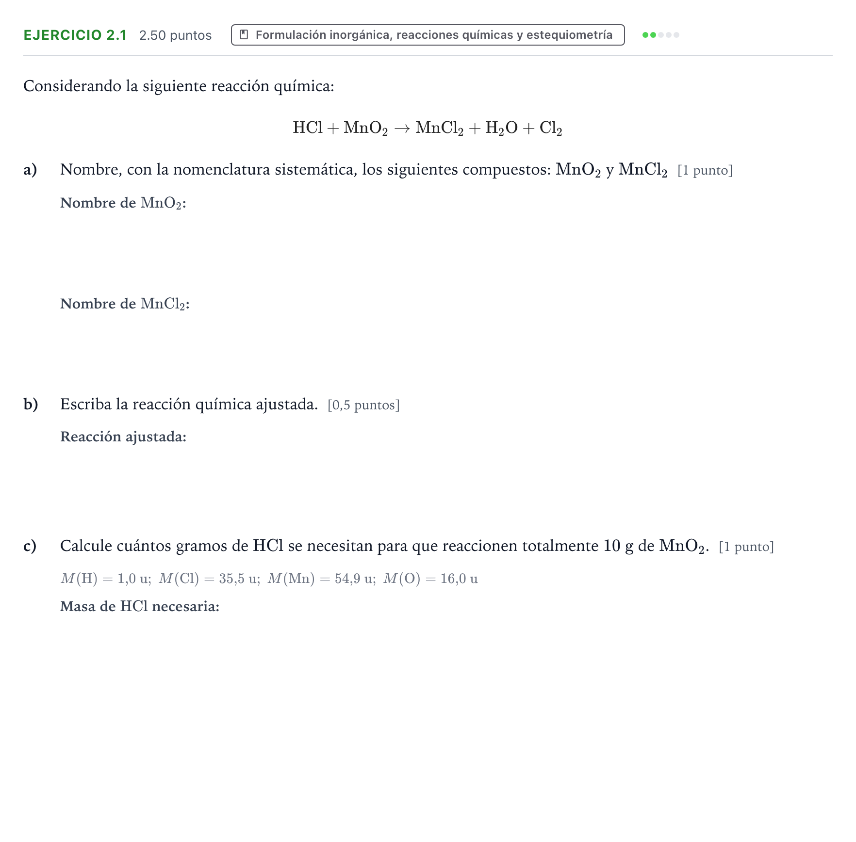 Enunciado: Ejercicio 2.1 · Ciencias Generales PAU Valencia Extraordinaria 2025