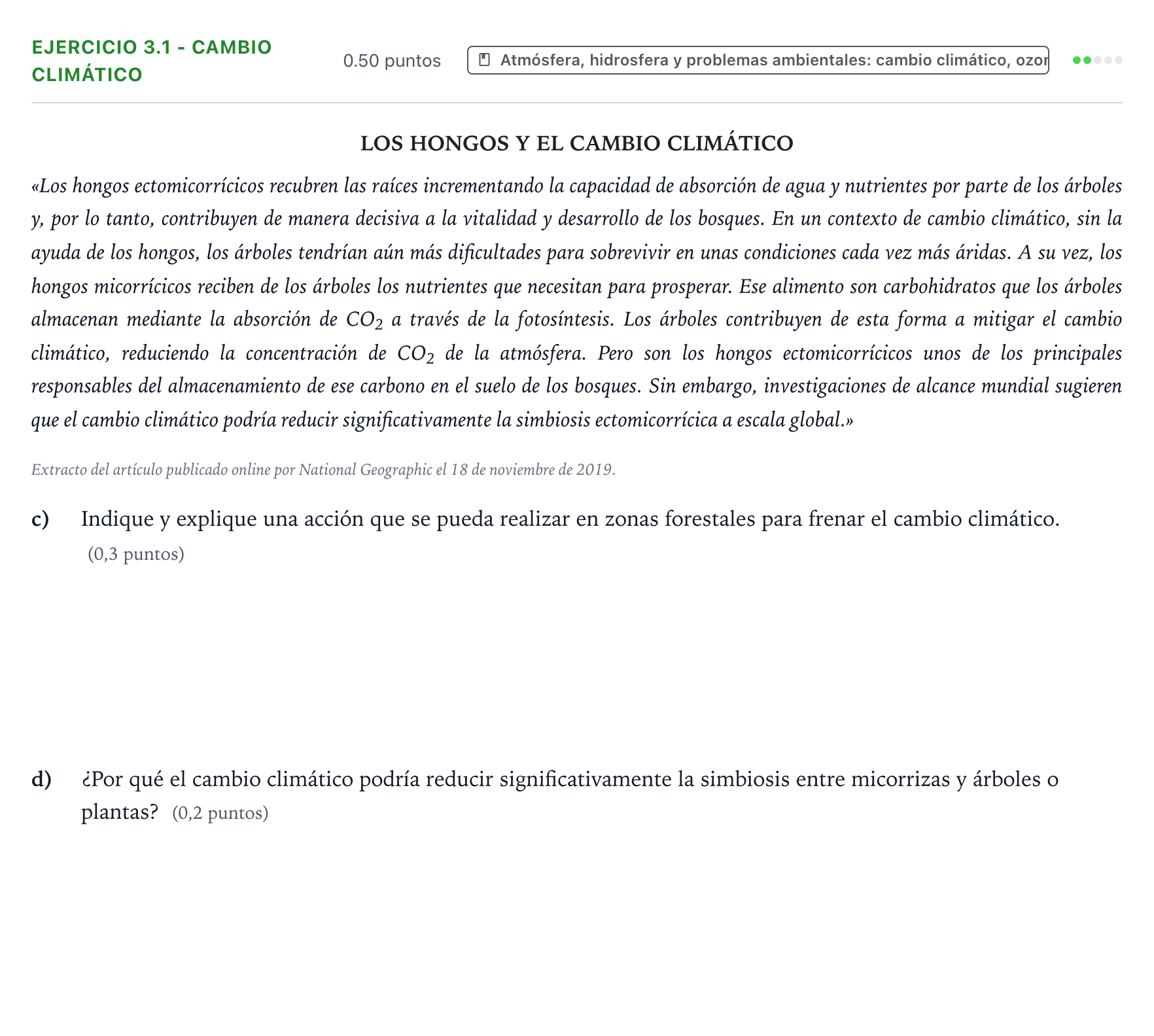 Enunciado: Ejercicio 3.1 - Cambio climático · Ciencias Generales PAU Valencia Extraordinaria 2025