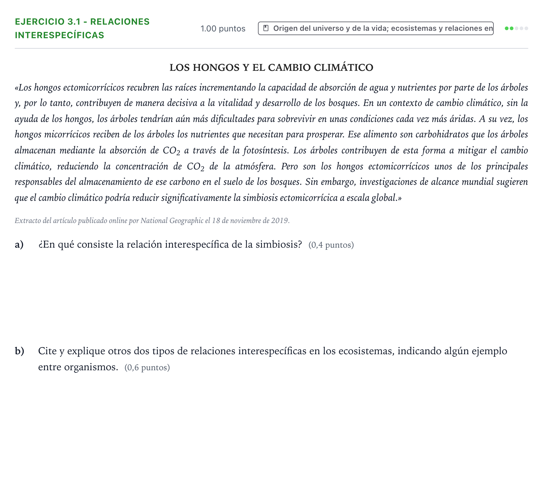 Enunciado: Ejercicio 3.1 - Relaciones interespecíficas · Ciencias Generales PAU Valencia Extraordinaria 2025