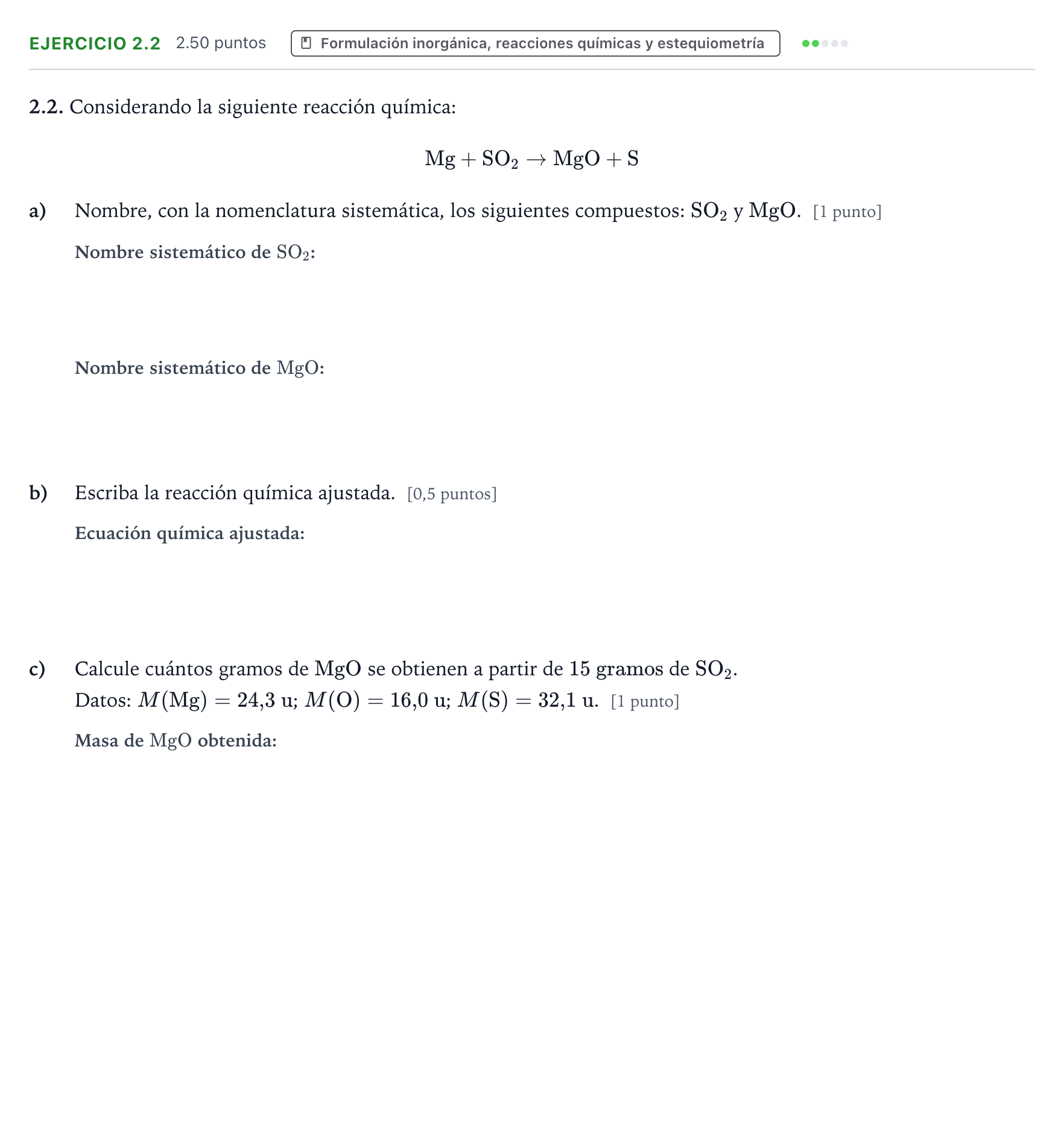Enunciado: Ejercicio 2.2 · Ciencias Generales PAU Valencia Ordinaria 2025