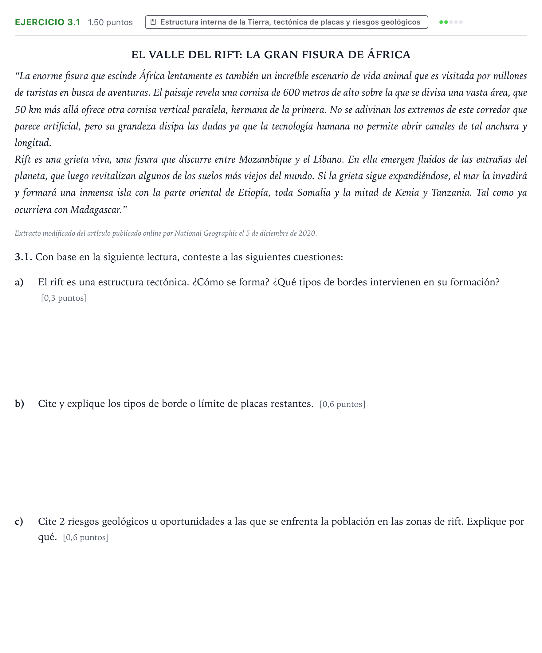 Enunciado: Ejercicio 3.1 · Ciencias Generales PAU Valencia Ordinaria 2025