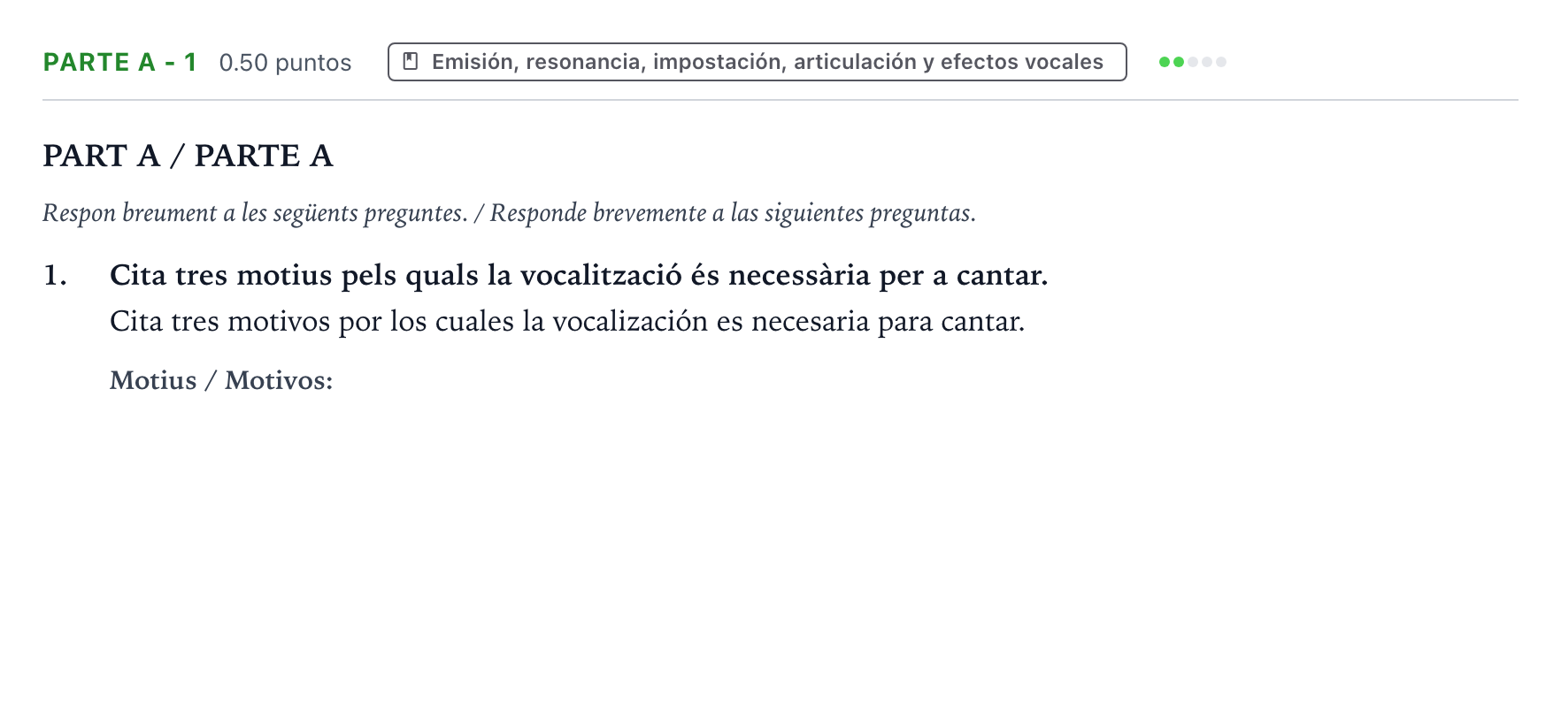 Enunciado: Ejercicio Parte A - 1 · Coro y Técnica Vocal PAU Valencia Extraordinaria 2025