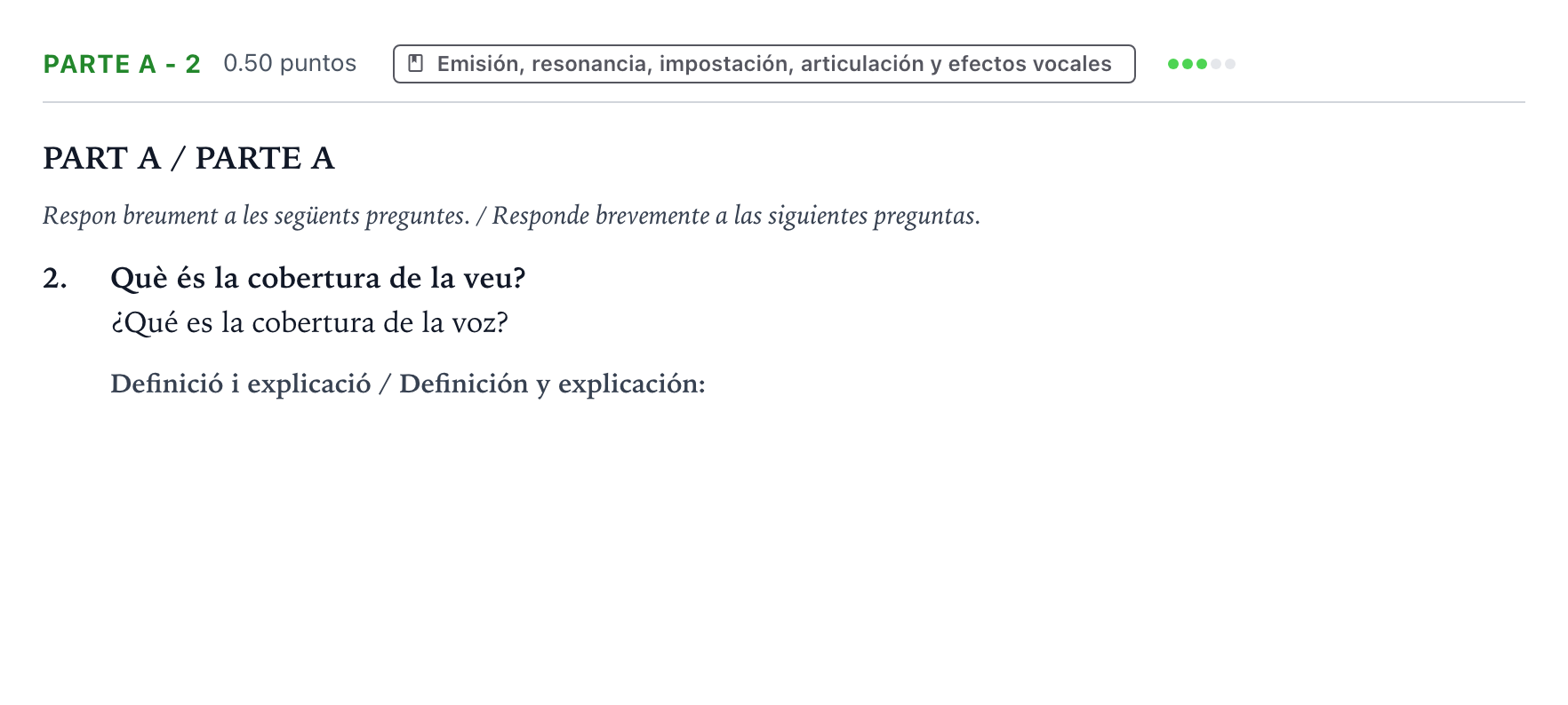 Enunciado: Ejercicio Parte A - 2 · Coro y Técnica Vocal PAU Valencia Extraordinaria 2025