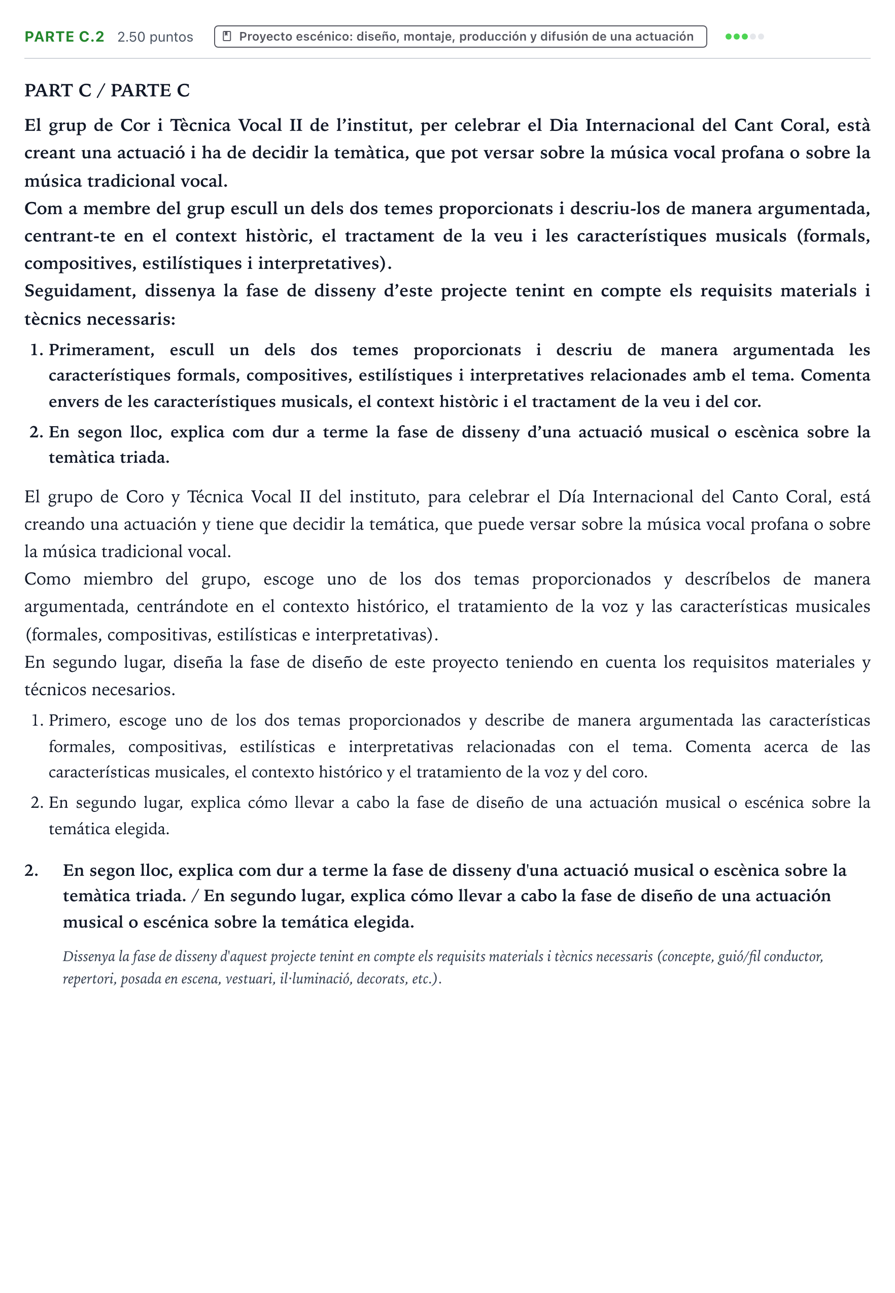 Enunciado: Ejercicio Parte C.2 · Coro y Técnica Vocal PAU Valencia Extraordinaria 2025
