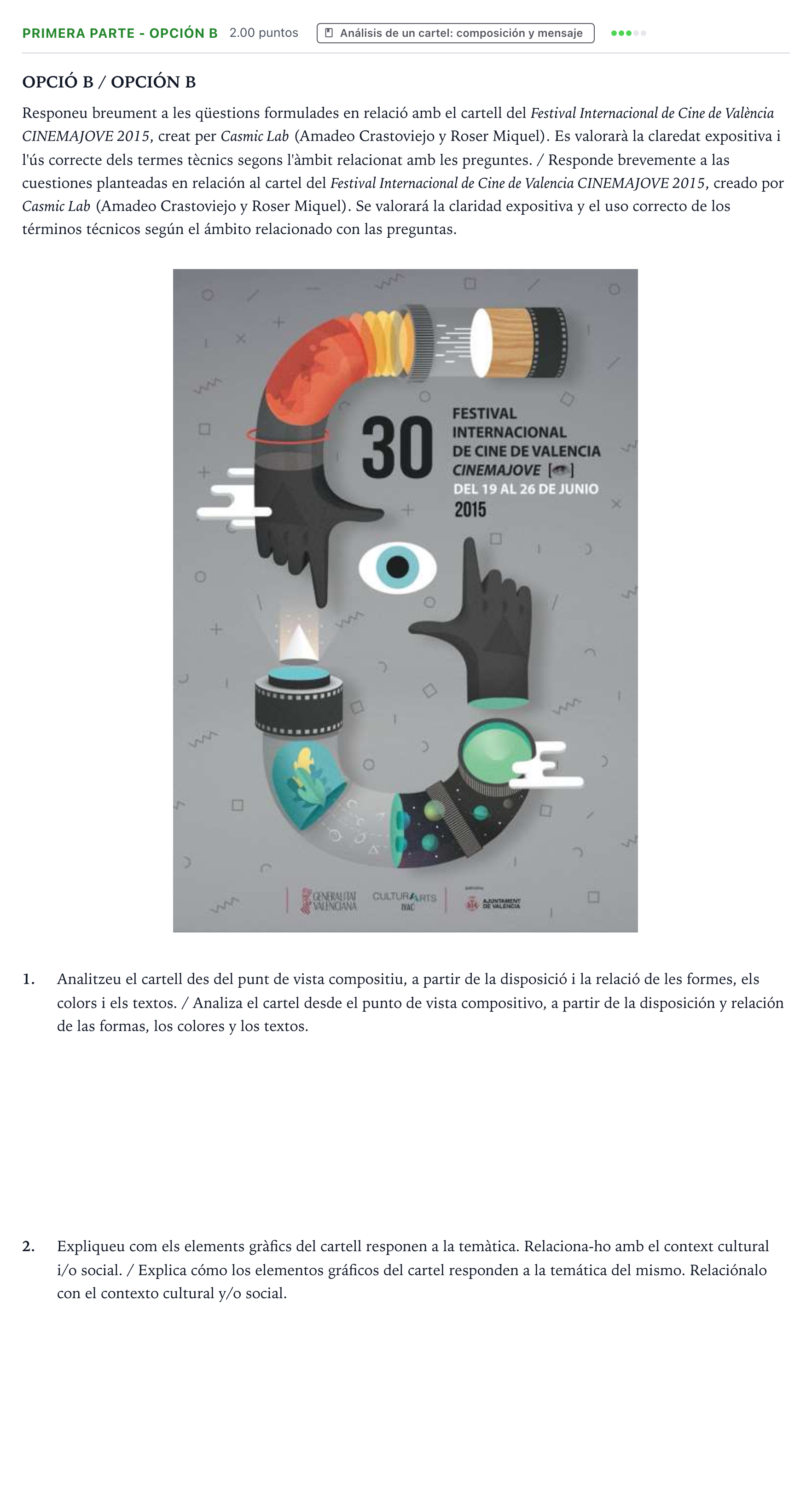 Enunciado: Ejercicio Primera parte - Opción B · Diseño PAU Valencia Ordinaria solapamiento 2025