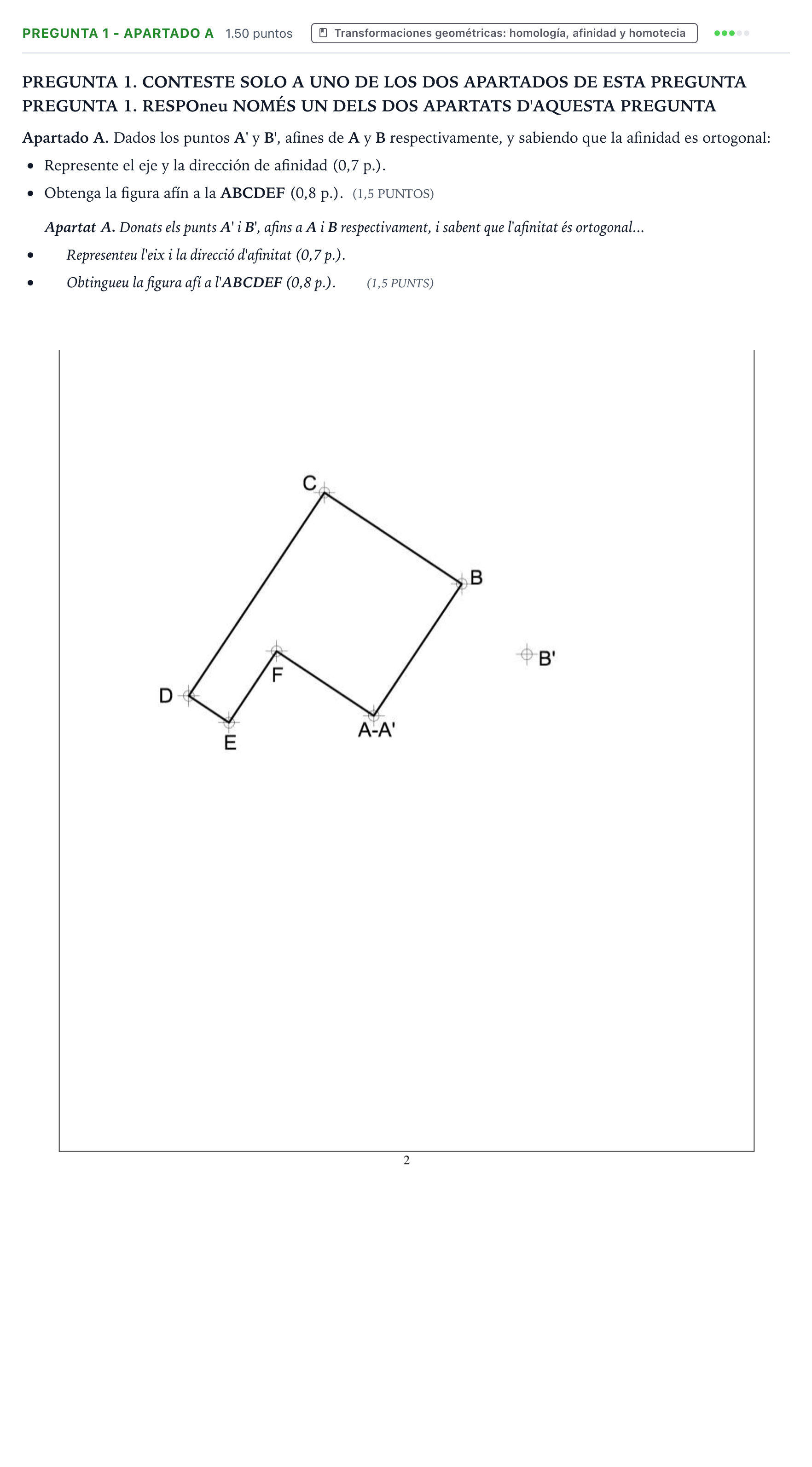 Enunciado: Pregunta 1 - Apartado A · Dibujo técnico II PAU Valencia Extraordinaria DANA 2025