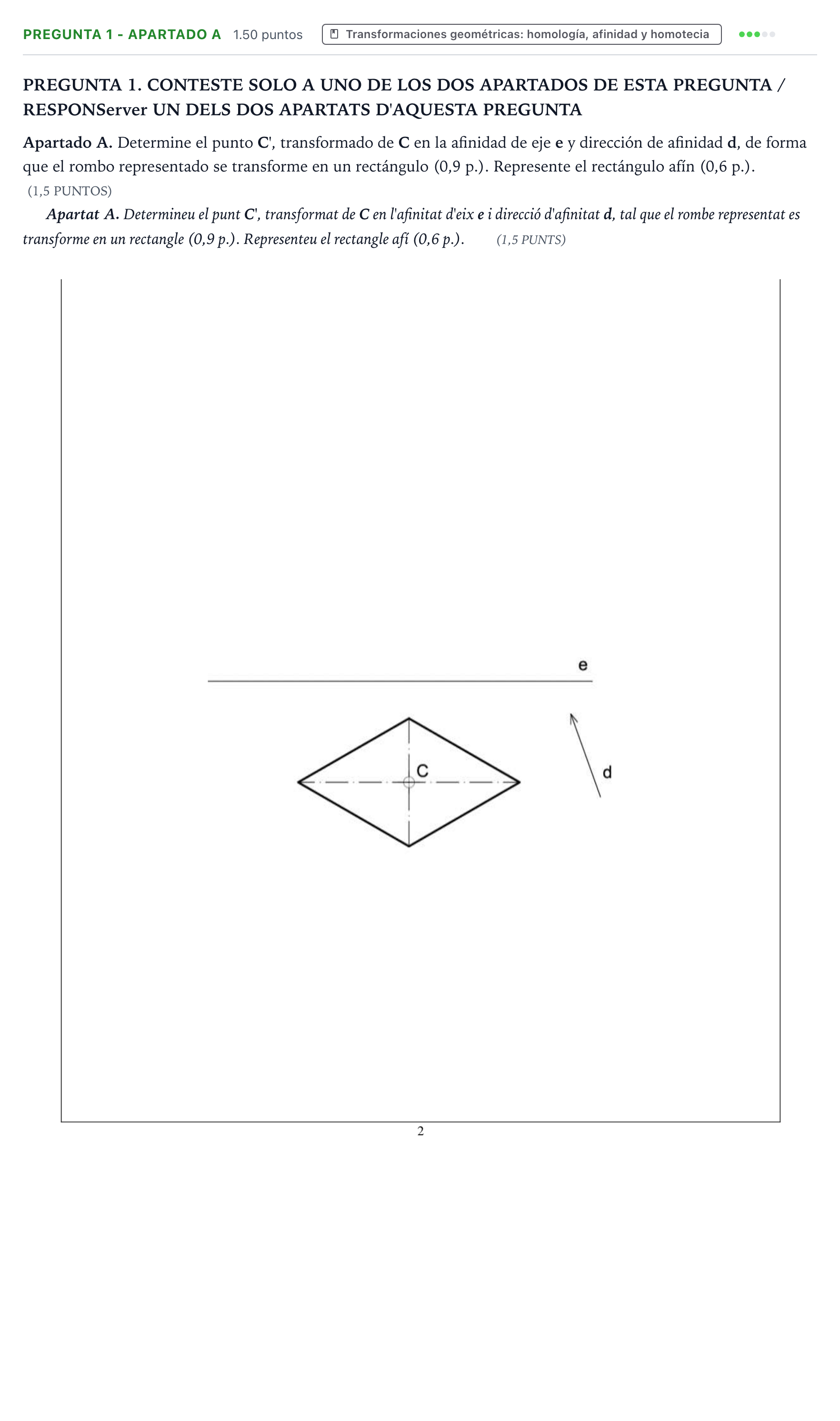 Enunciado: Pregunta 1 - Apartado A · Dibujo técnico II PAU Valencia Ordinaria 2025