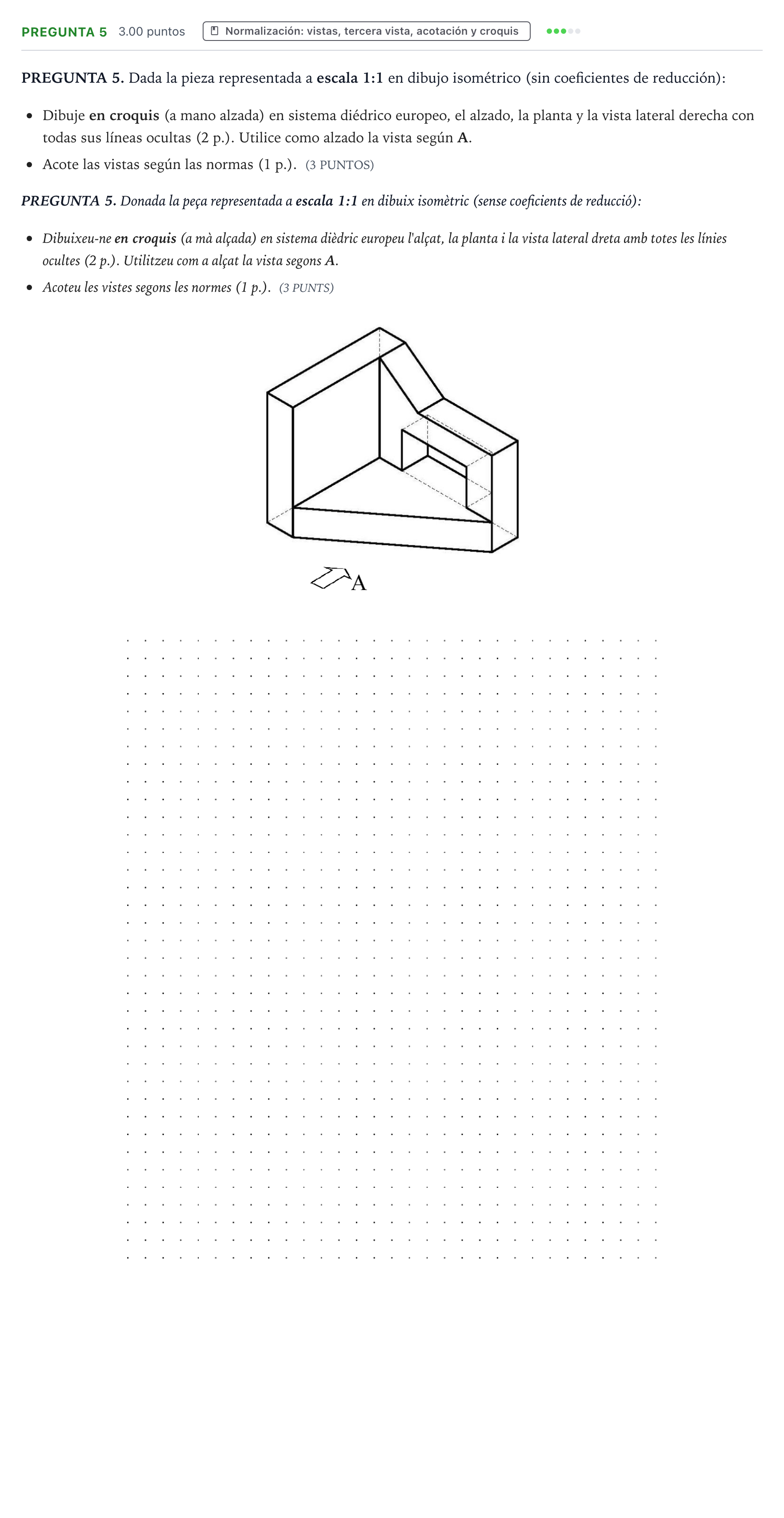 Enunciado: Pregunta 5 · Dibujo técnico II PAU Valencia Extraordinaria 2025