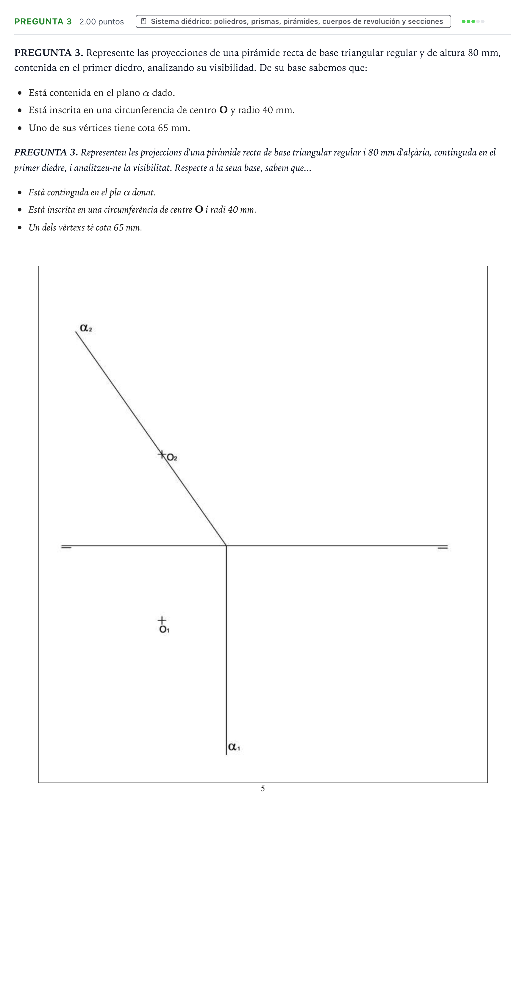 Enunciado: Pregunta 3 · Dibujo técnico II PAU Valencia Ordinaria solapamiento 2025