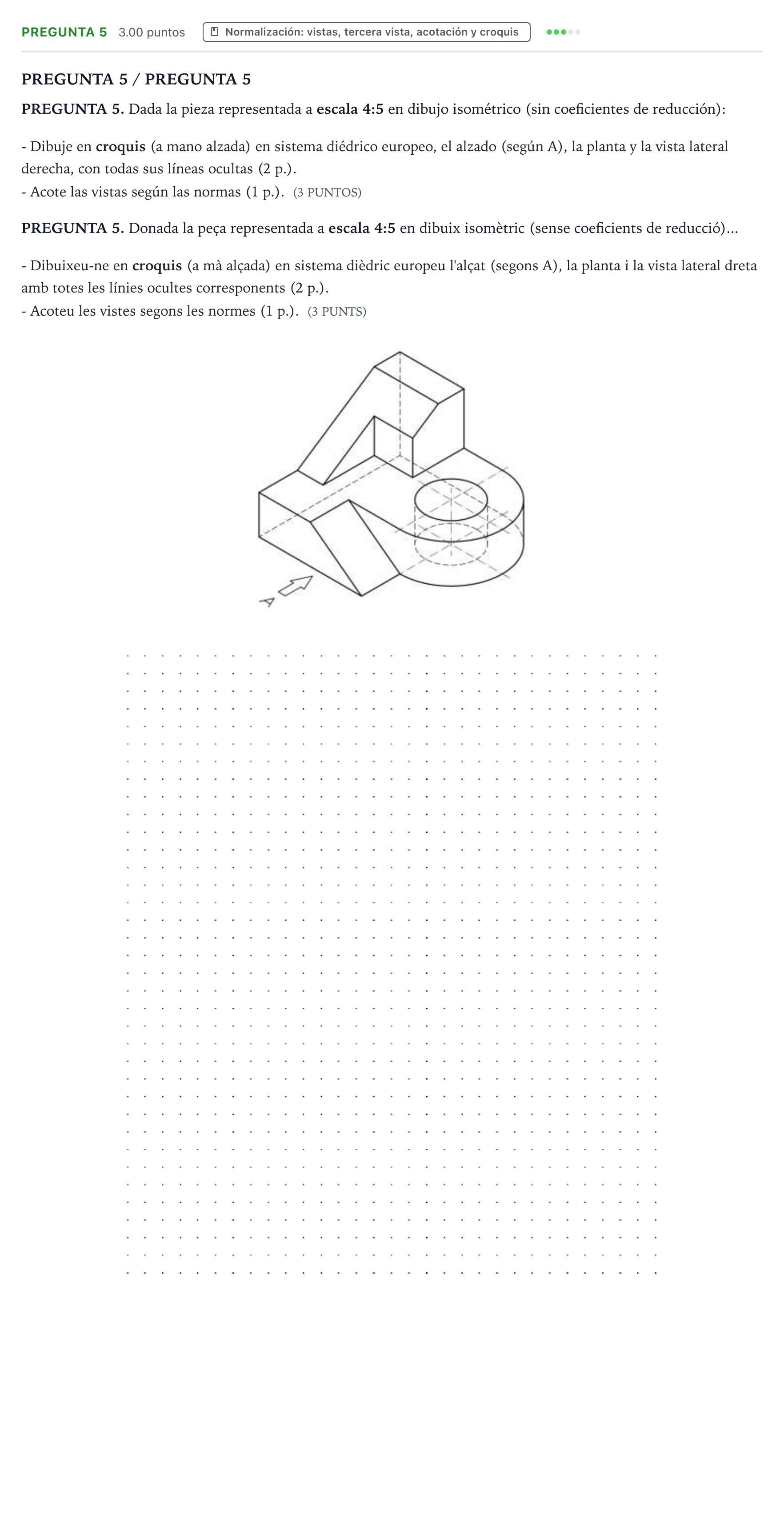 Enunciado: Pregunta 5 · Dibujo técnico II PAU Valencia Ordinaria solapamiento 2025