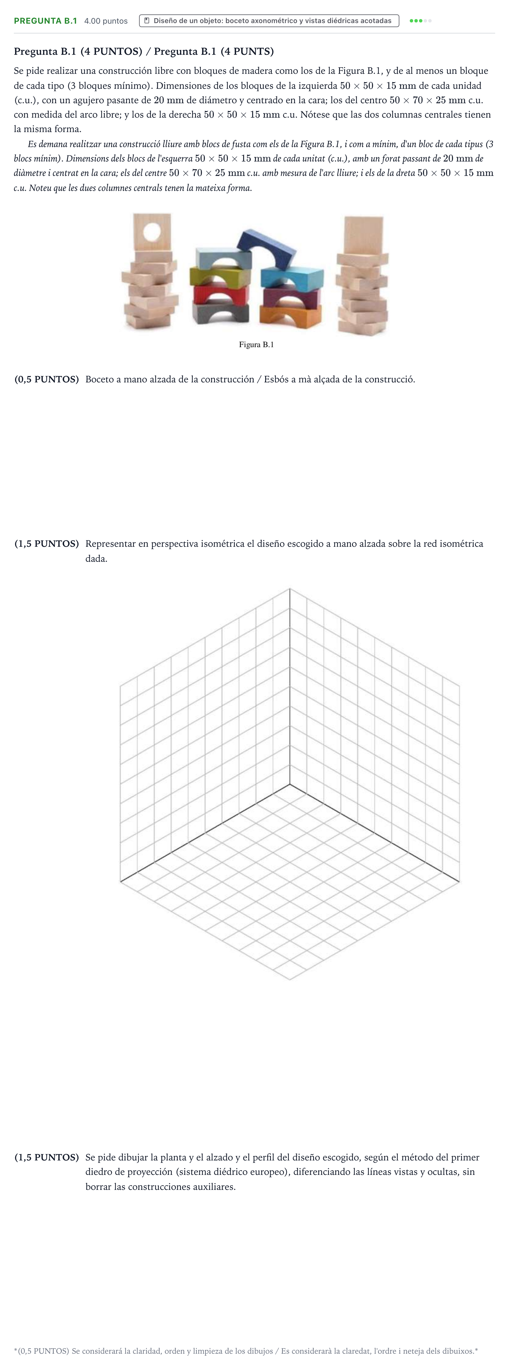 Enunciado: Pregunta B.1 · Dibujo Técnico Aplicado a las Artes Plásticas y al Diseño PAU Valencia Extraordinaria 2025