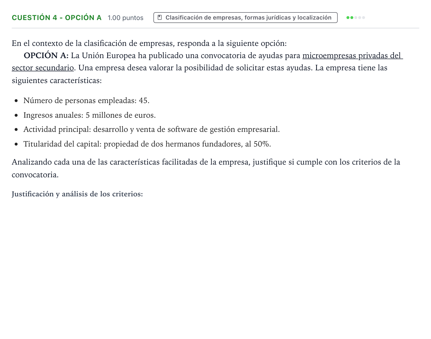 Enunciado: Cuestión 4 - Opción A · Empresa y Diseño de Modelos de Negocio PAU Valencia Extraordinaria DANA 2025
