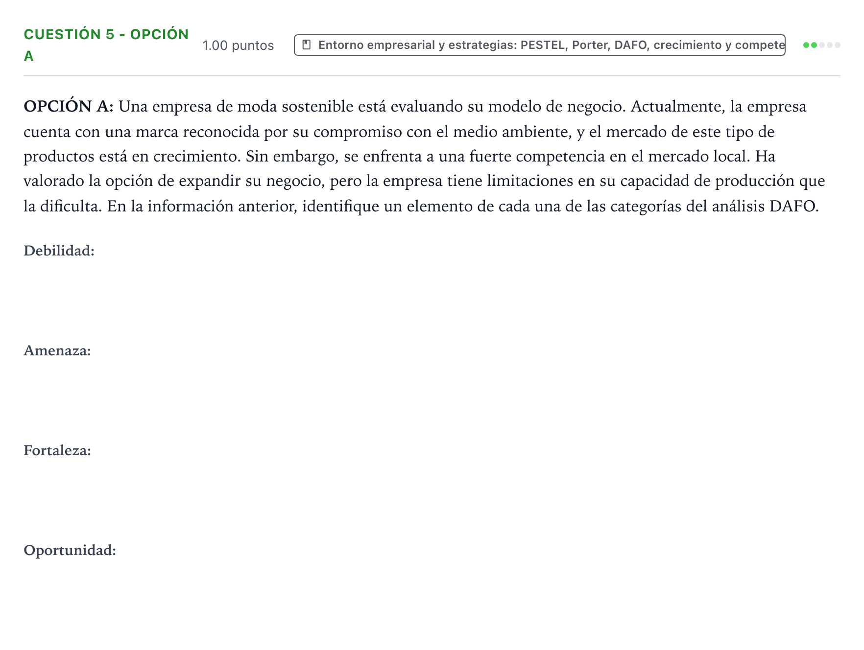 Enunciado: Cuestión 5 - Opción A · Empresa y Diseño de Modelos de Negocio PAU Valencia Extraordinaria DANA 2025