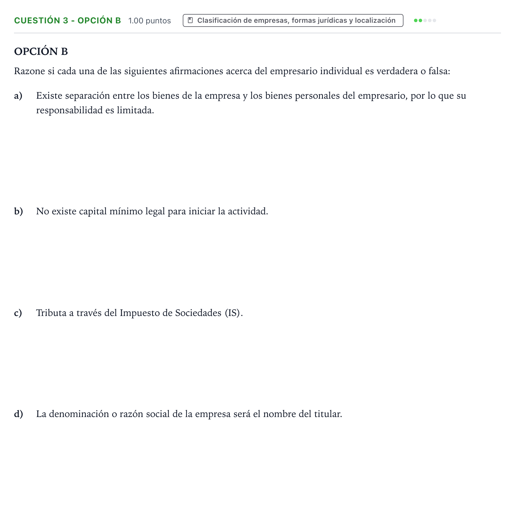 Enunciado: Cuestión 3 - Opción B · Empresa y Diseño de Modelos de Negocio PAU Valencia Extraordinaria 2025
