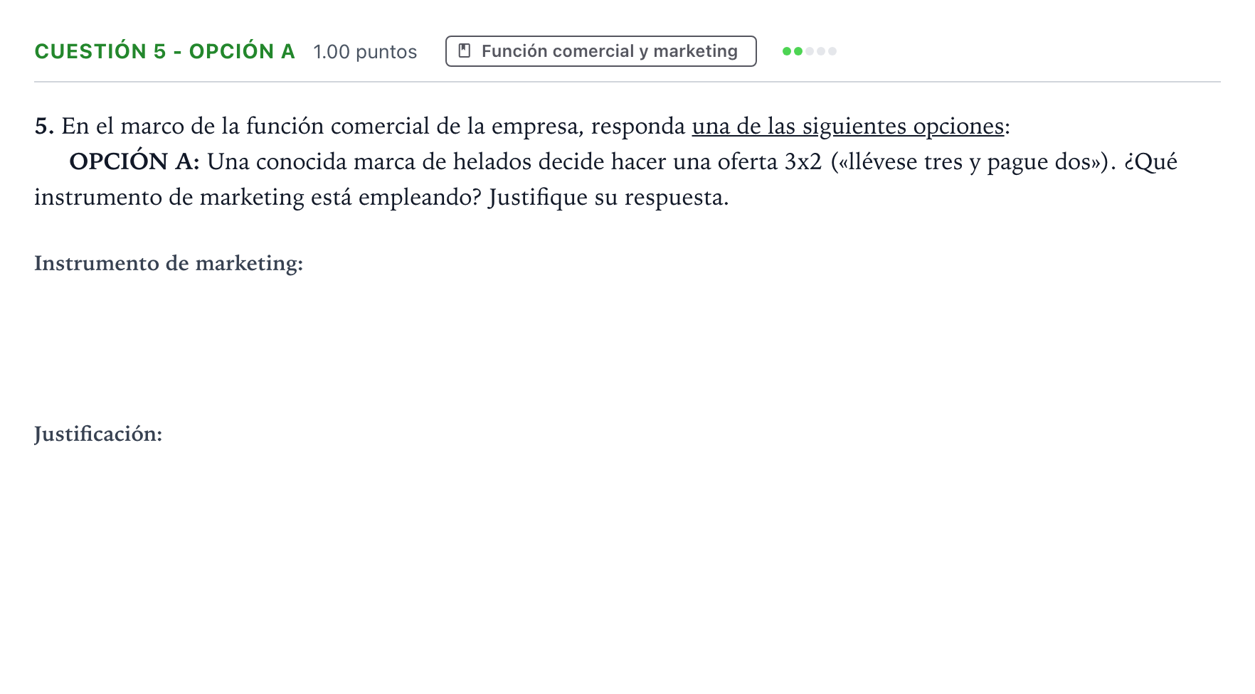 Enunciado: Cuestión 5 - Opción A · Empresa y Diseño de Modelos de Negocio PAU Valencia Extraordinaria 2025