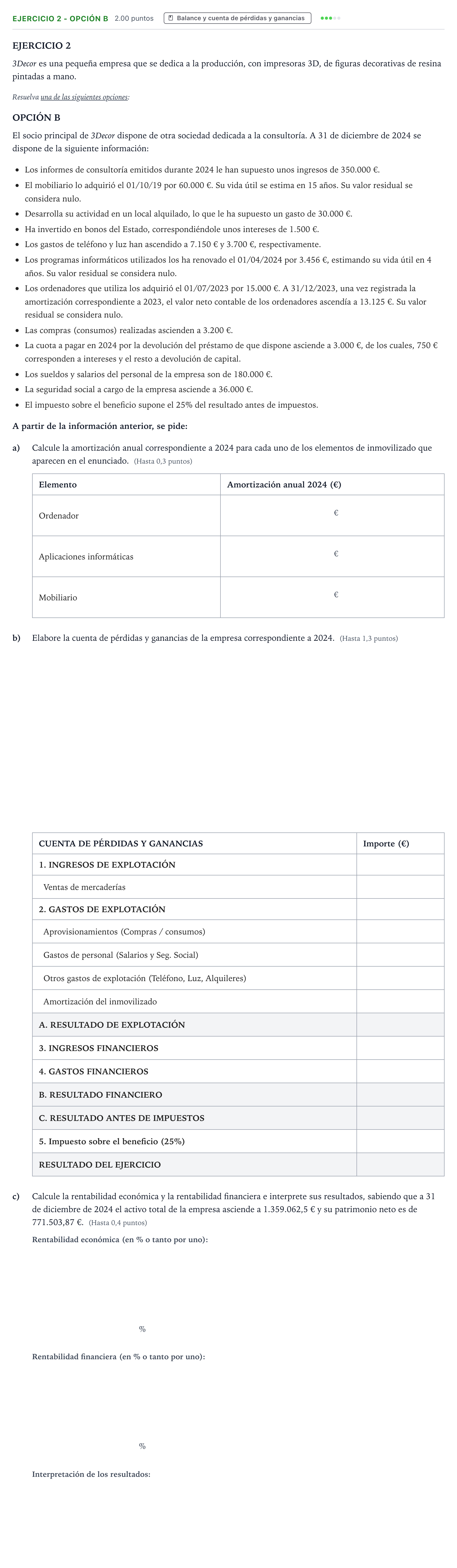 Enunciado: Ejercicio 2 - Opción B · Empresa y Diseño de Modelos de Negocio PAU Valencia Extraordinaria 2025