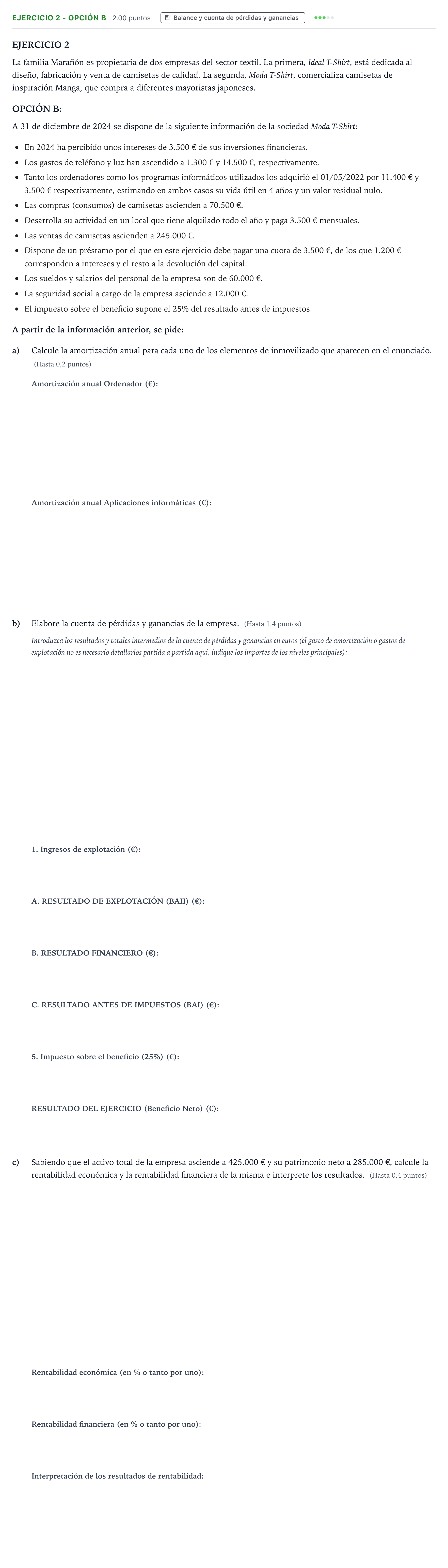 Enunciado: EJERCICIO 2 - OPCIÓN B · Empresa y Diseño de Modelos de Negocio PAU Valencia Ordinaria 2025