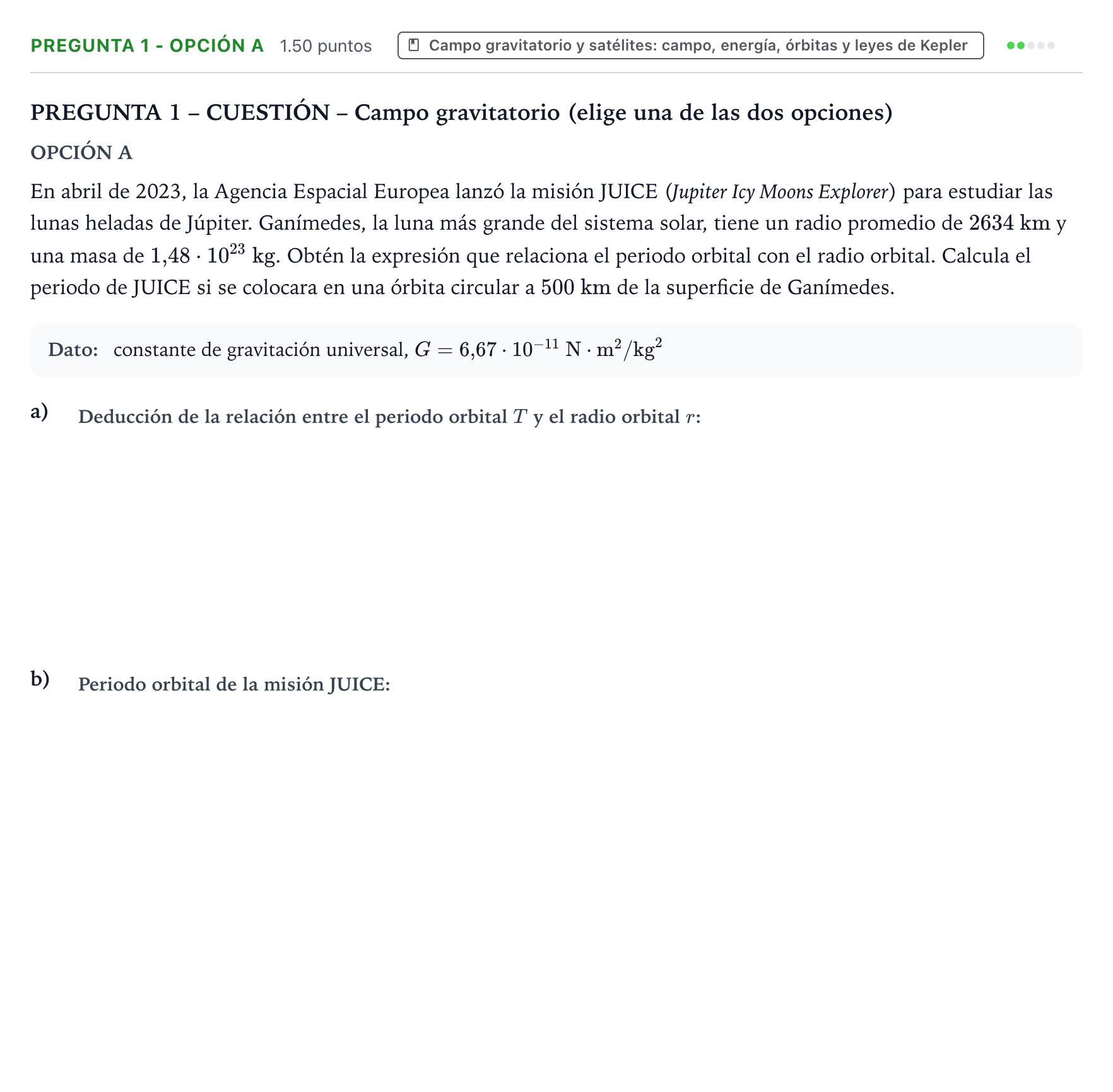 Enunciado: Pregunta 1 - Opción A · Física PAU Valencia Extraordinaria DANA 2025
