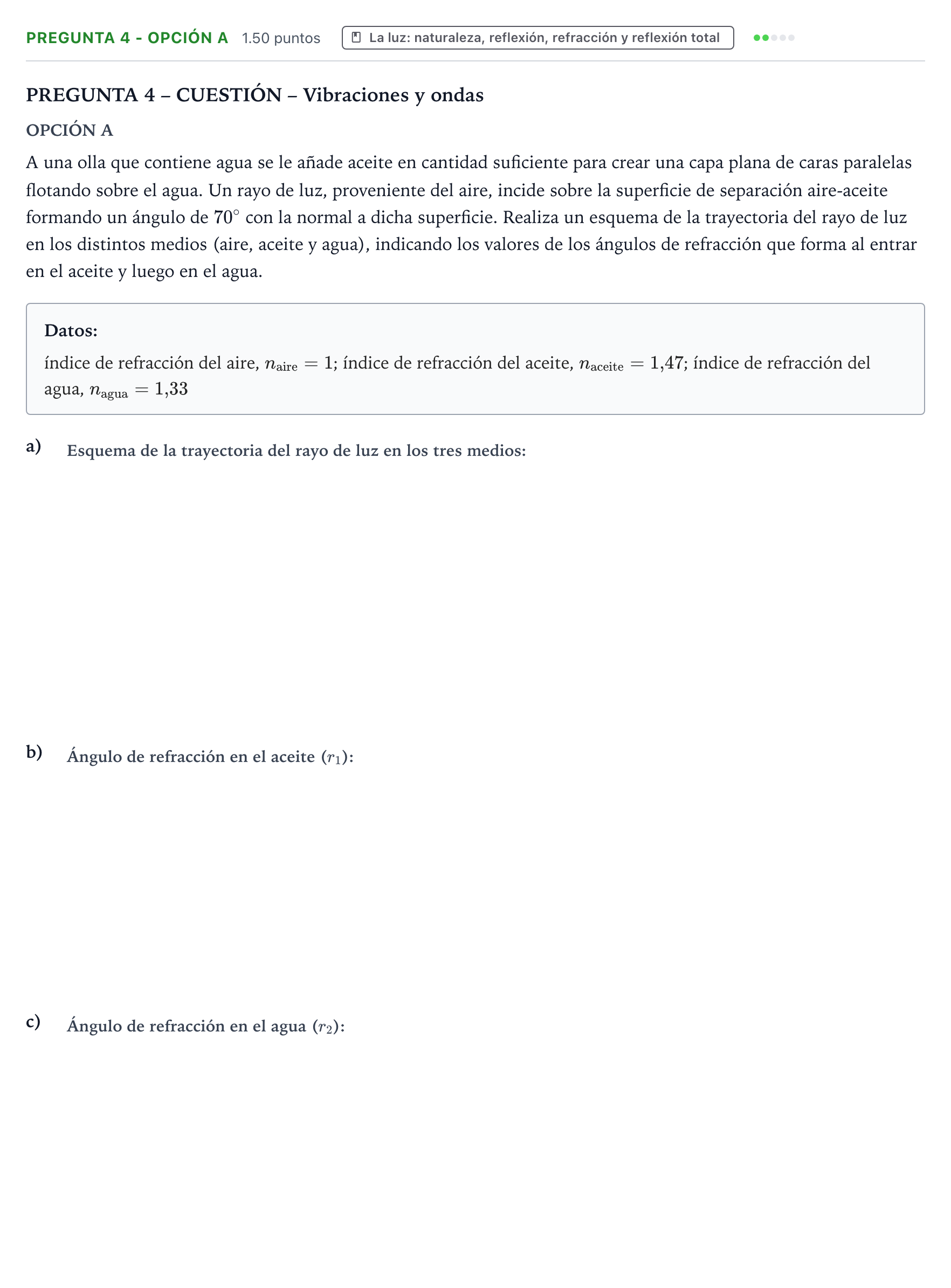 Enunciado: Pregunta 4 - Opción A · Física PAU Valencia Extraordinaria DANA 2025