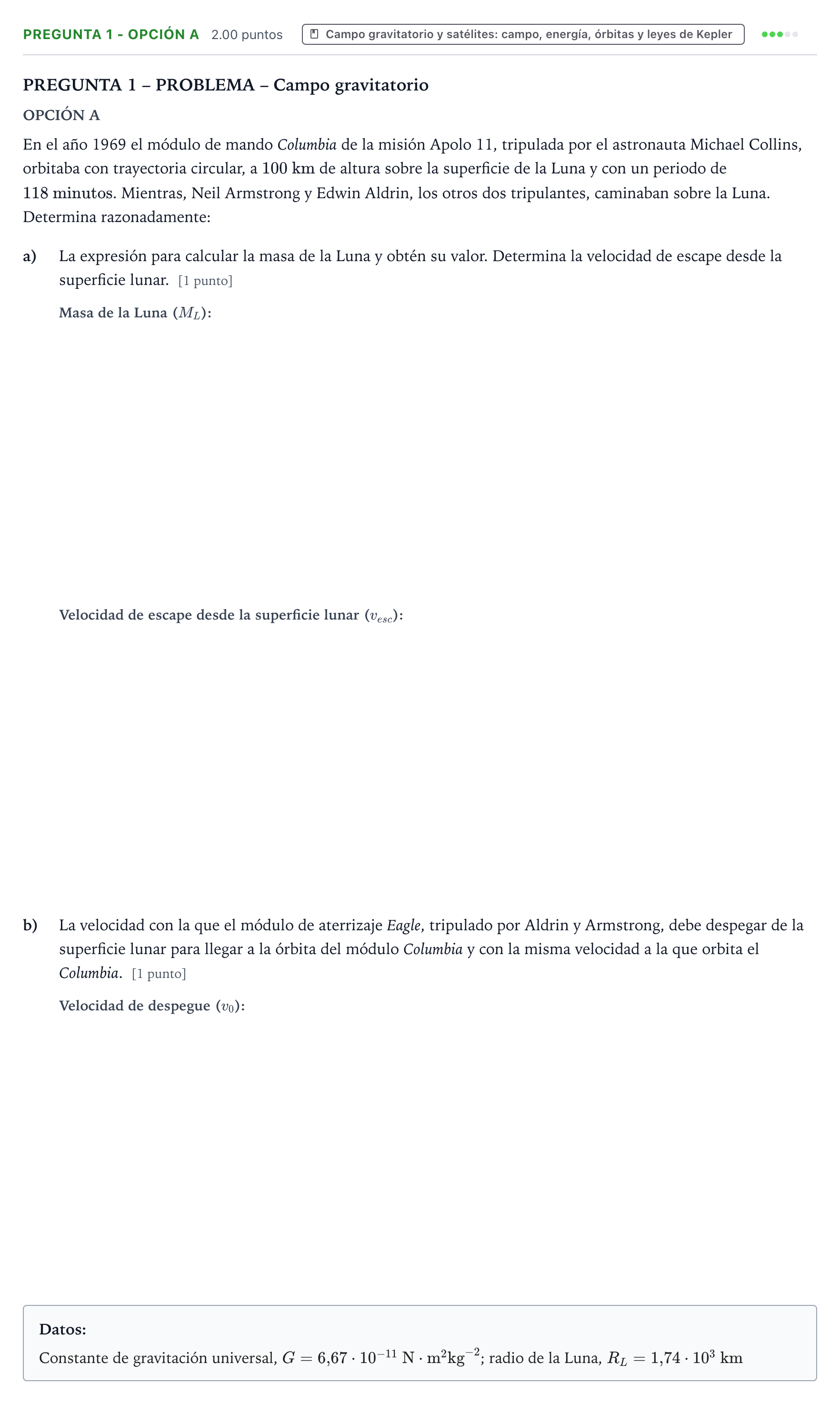 Enunciado: Pregunta 1 - Opción A · Física PAU Valencia Extraordinaria 2025
