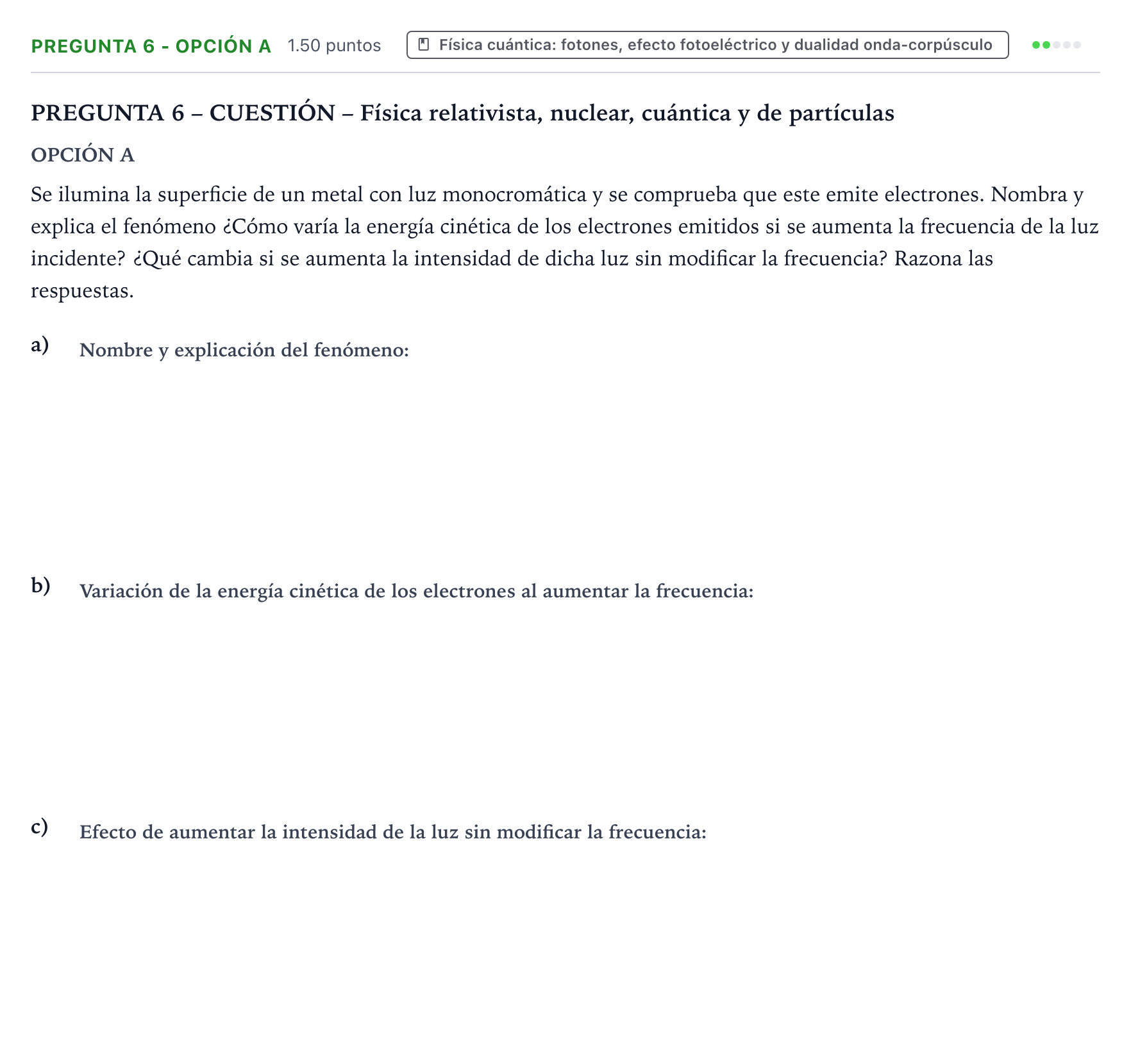 Enunciado: Pregunta 6 - Opción A · Física PAU Valencia Extraordinaria 2025