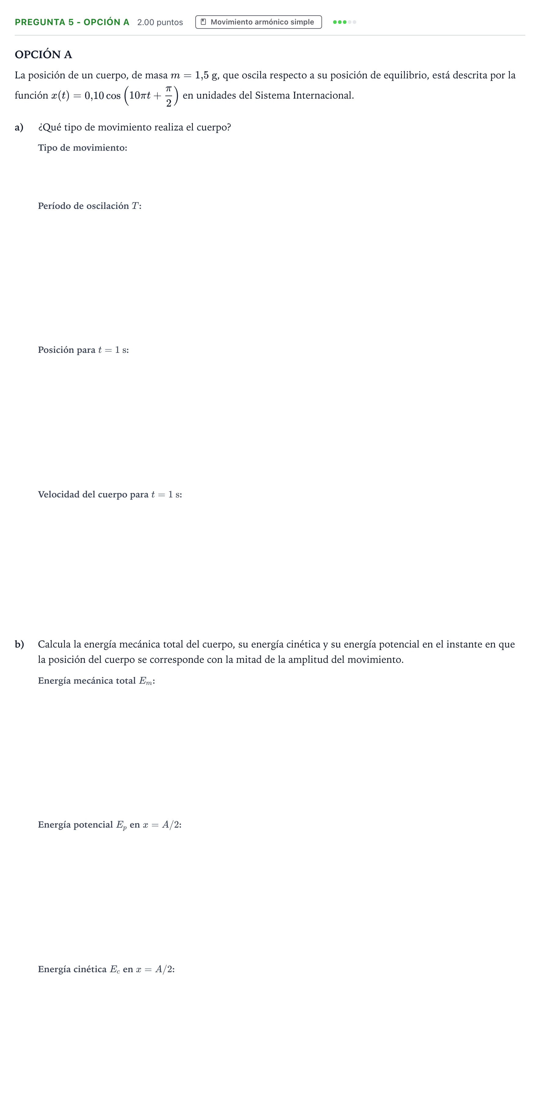 Enunciado: Pregunta 5 - Opción A · Física PAU Valencia Ordinaria 2025