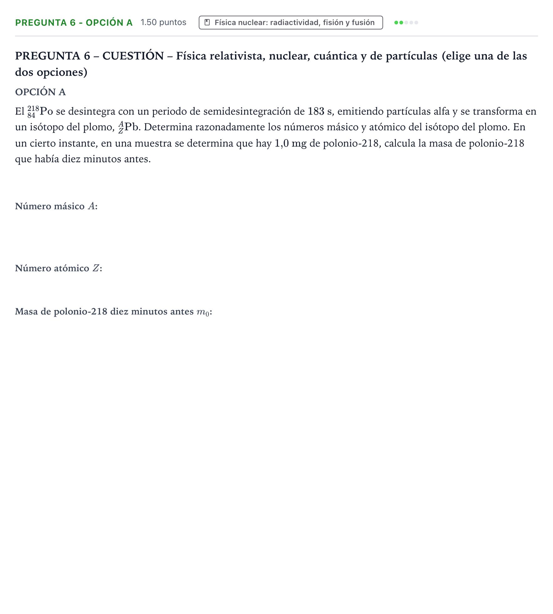 Enunciado: Pregunta 6 - Opción A · Física PAU Valencia Ordinaria 2025