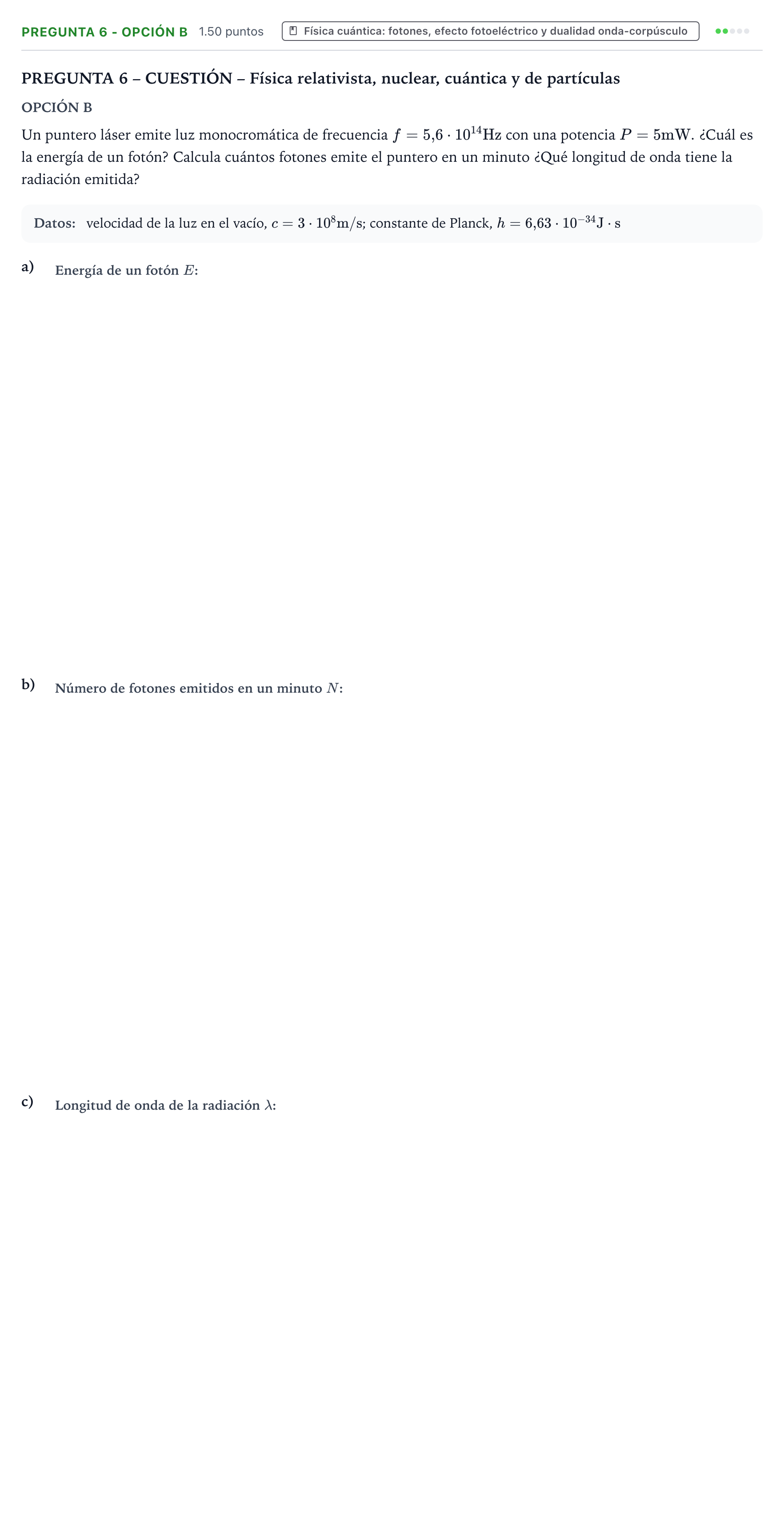 Enunciado: Pregunta 6 - Opción B · Física PAU Valencia Ordinaria solapamiento 2025