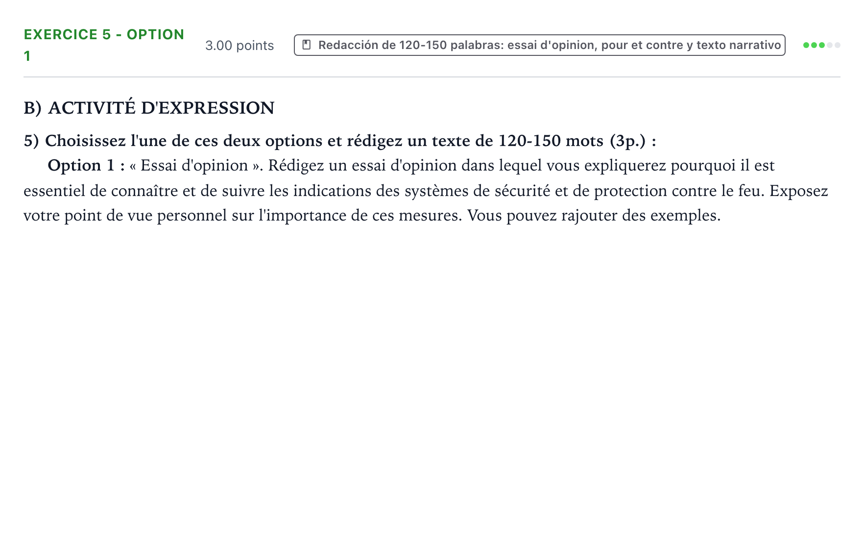 Enunciado: Ejercicio 5 - Option 1 · Francés PAU Valencia Extraordinaria 2025