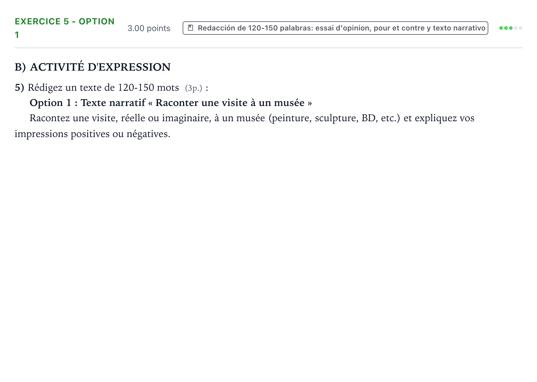 Enunciado: Ejercicio 5 - Option 1 · Francés PAU Valencia Ordinaria 2025
