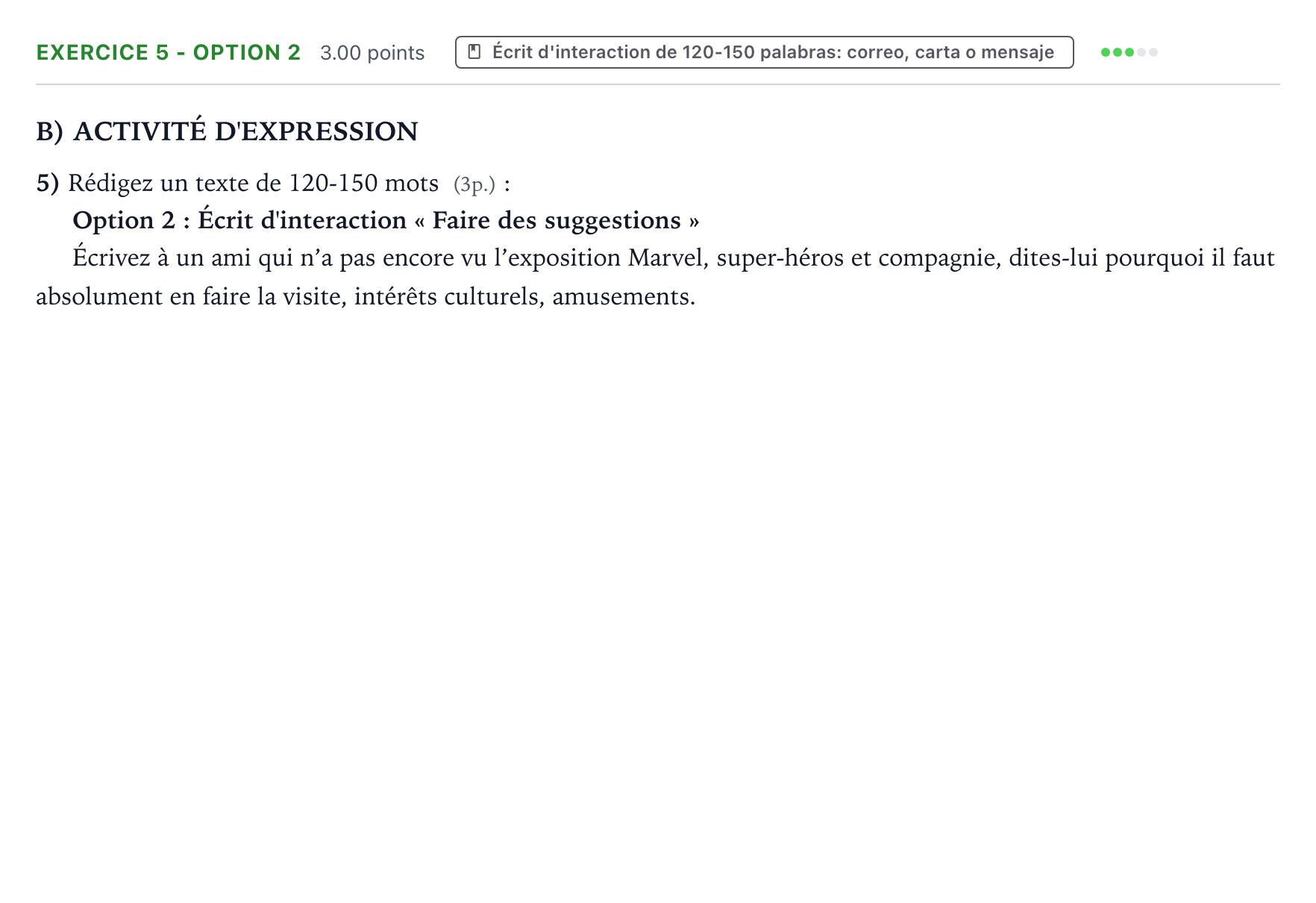 Enunciado: Ejercicio 5 - Option 2 · Francés PAU Valencia Ordinaria 2025