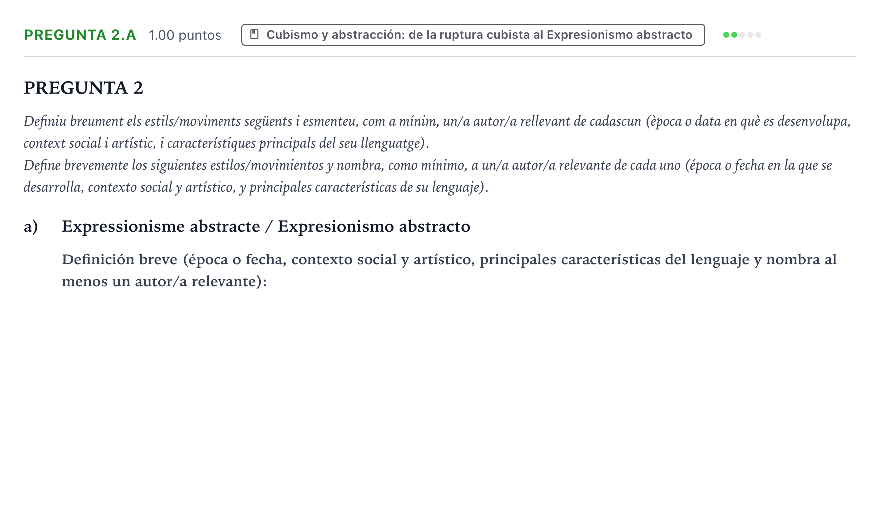 Enunciado: Pregunta 2.a · Fundamentos Artísticos PAU Valencia Extraordinaria 2025